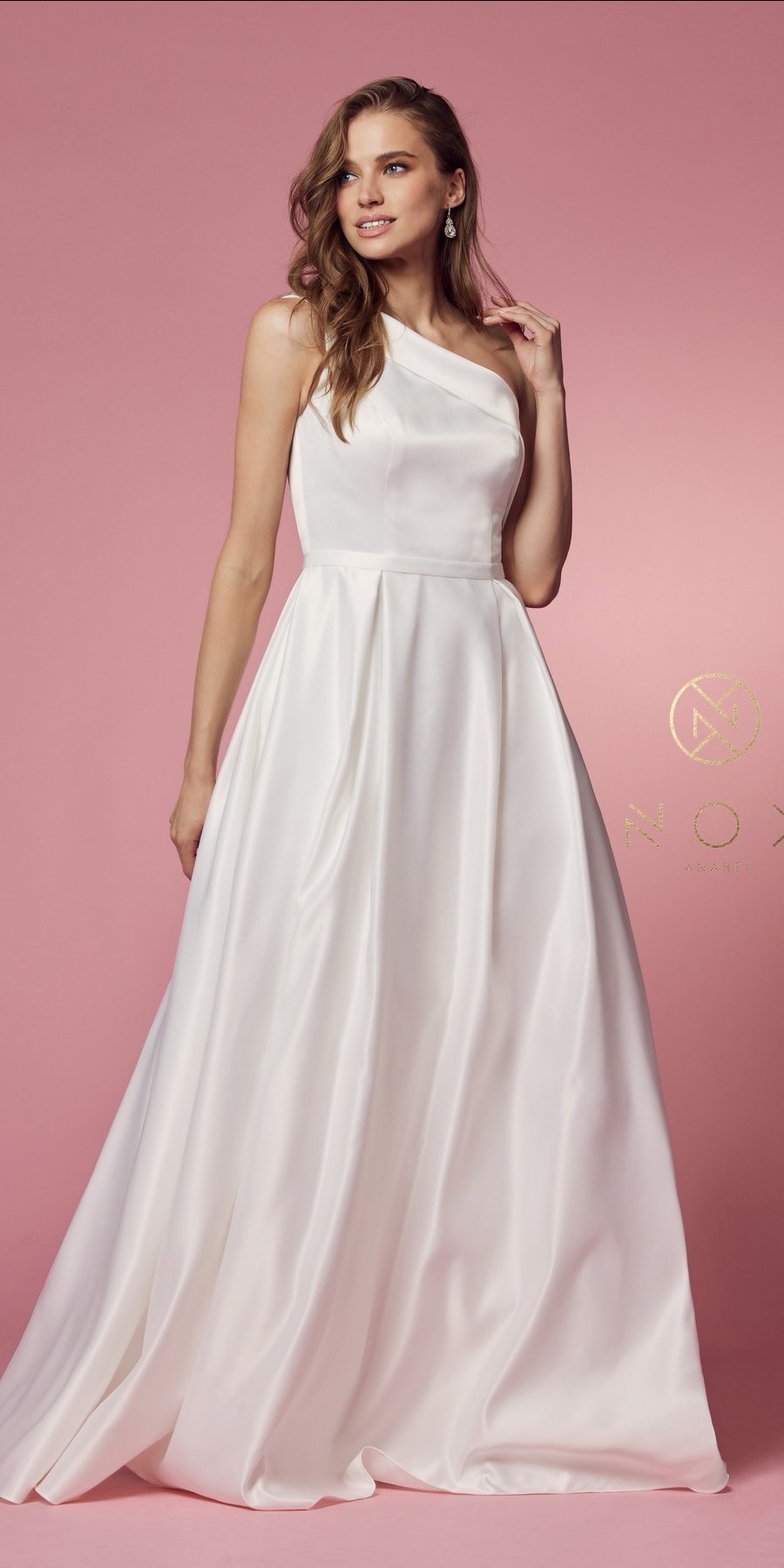 Nox Anabel E469 Elegant One Shoulder Long Satin A-Line Dress by DiscountDressShop