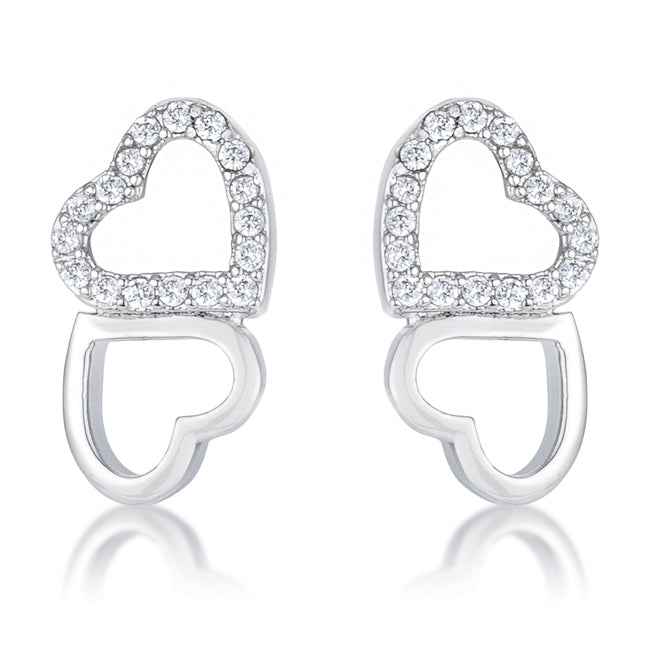 Avera Melded Hearts and Cubic Zirconia Stud Earrings