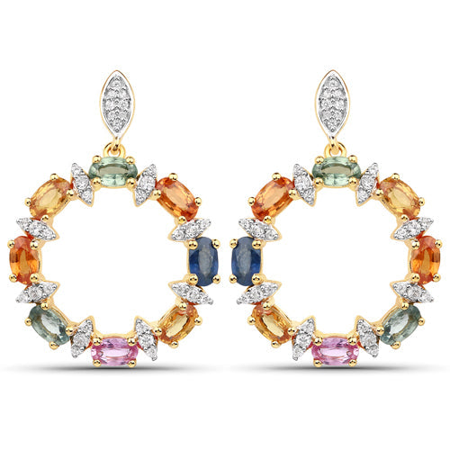 4.12 Carat Genuine Multi Sapphire .925 Sterling Silver Earrings by Bids.com