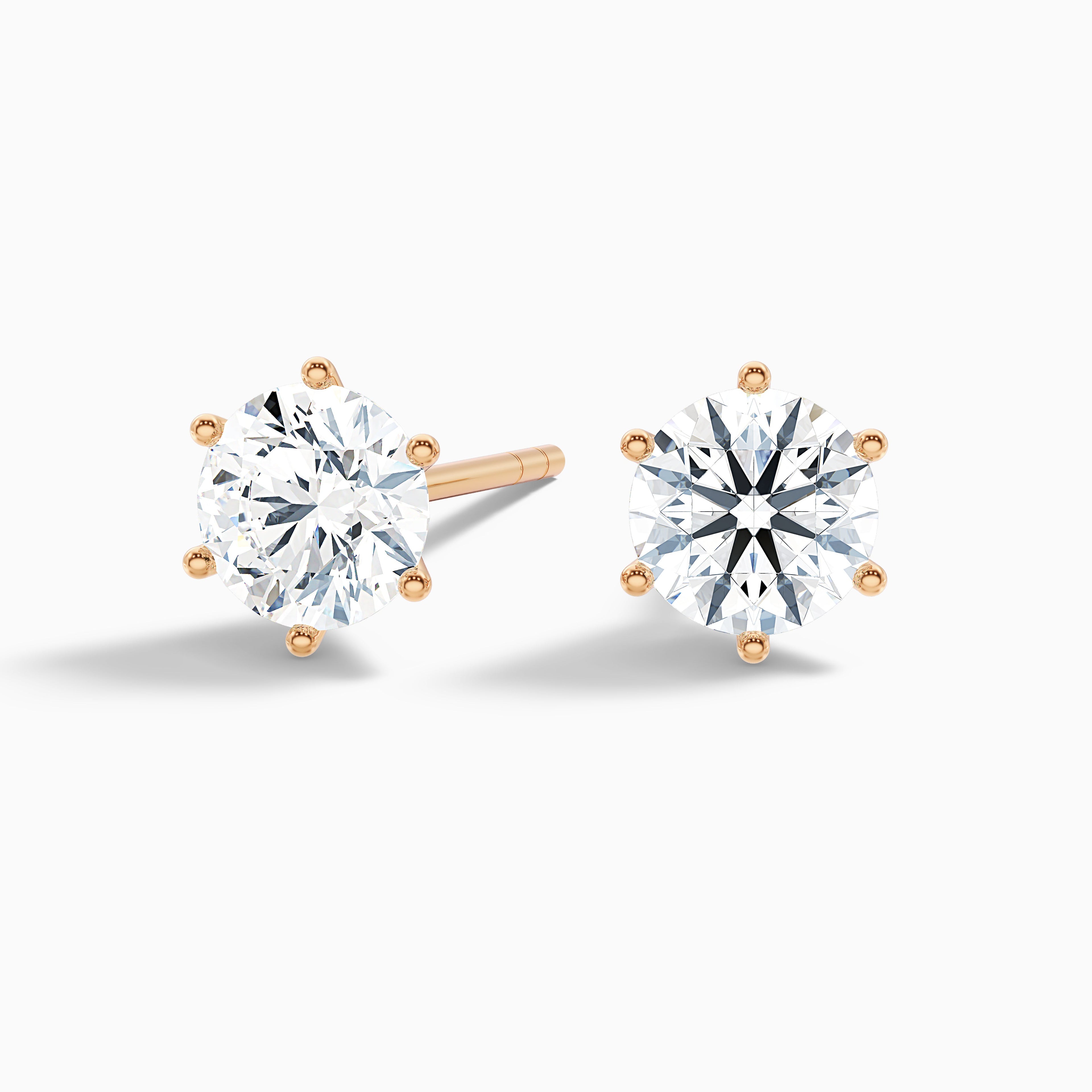 6 Claws Round Cut Moissanite Stud Diamond Earrings