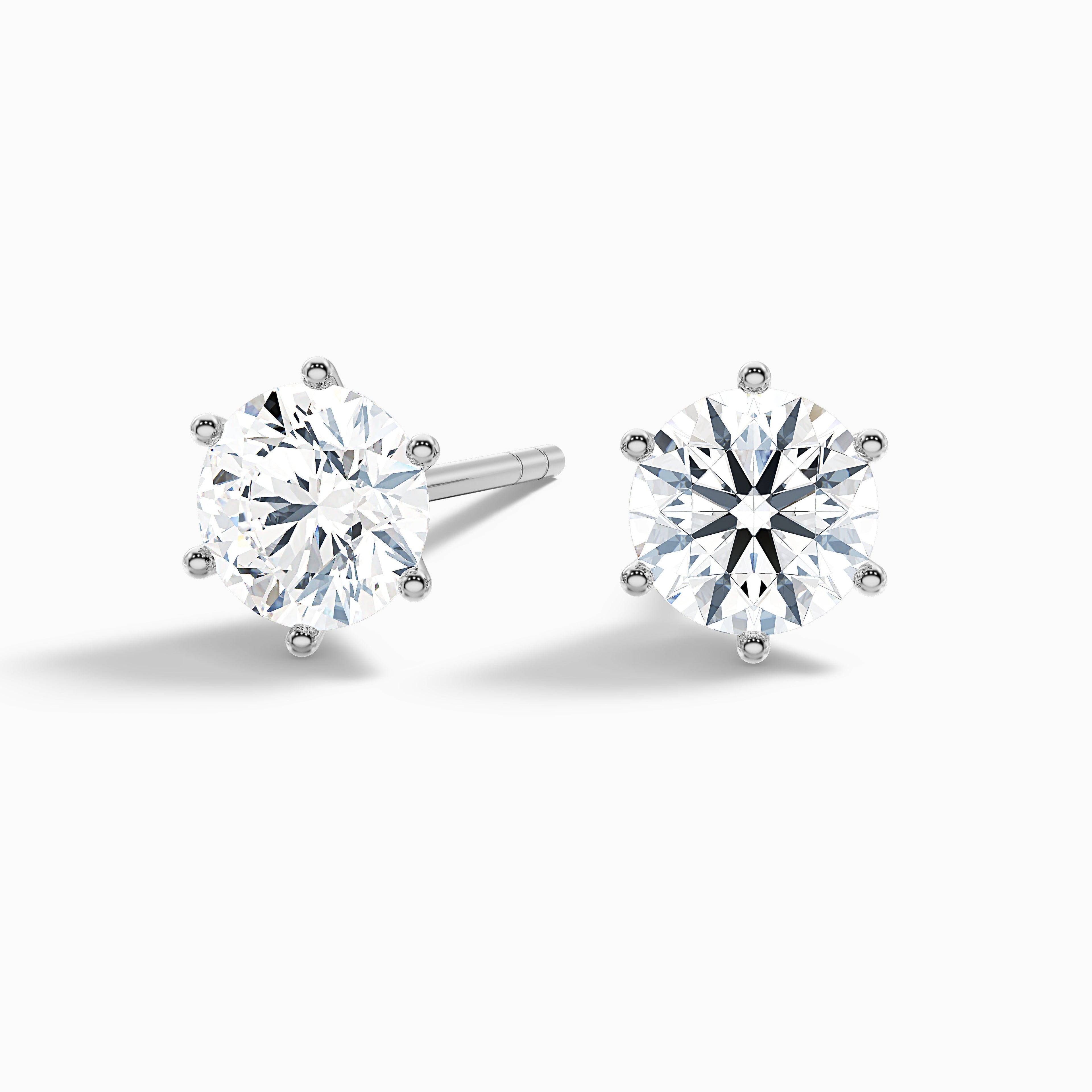 6 Claws Round Cut Moissanite Stud Diamond Earrings