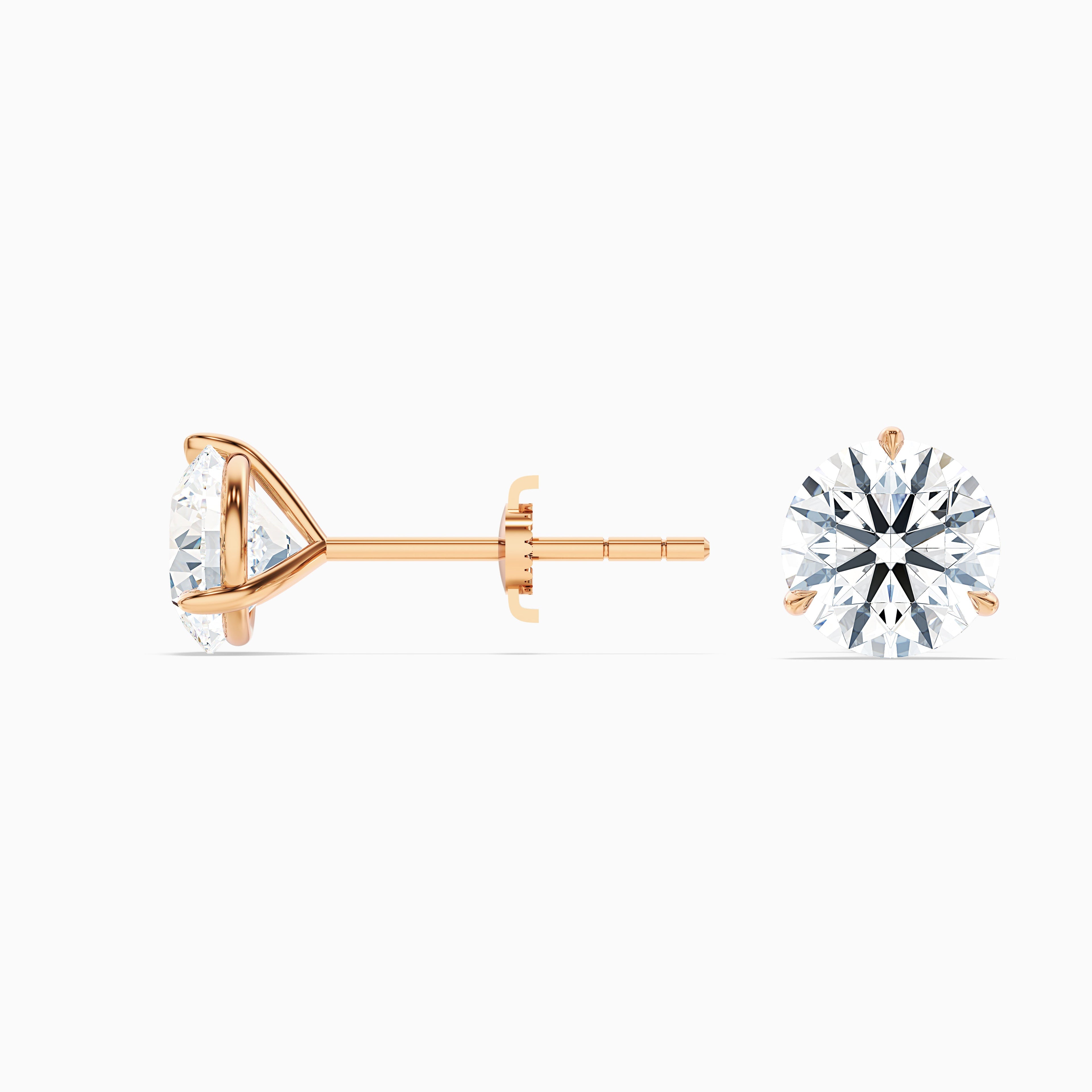 3 Prong Martini Round Cut Moissanite Diamond Stud Earrings