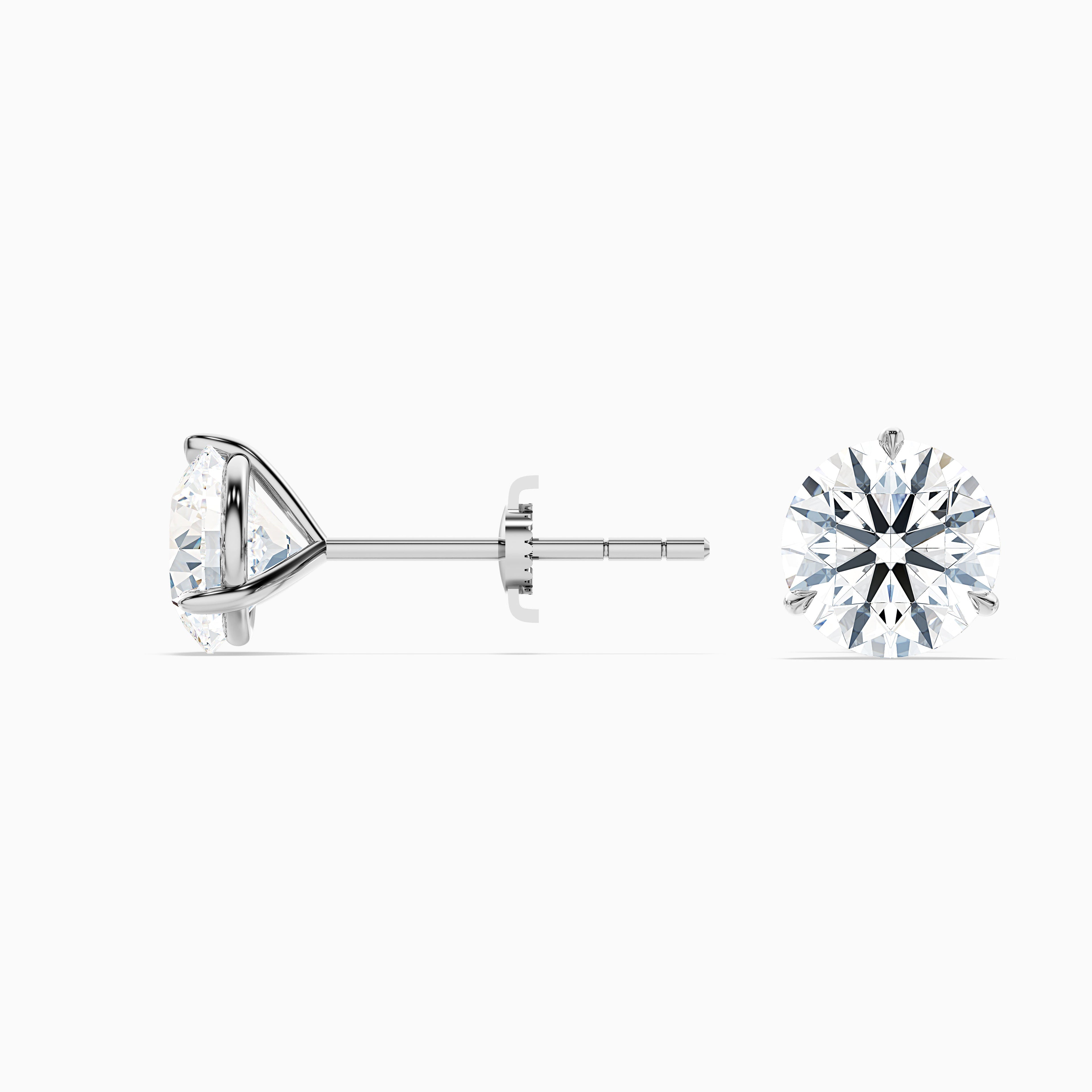 3 Prong Martini Round Cut Moissanite Diamond Stud Earrings