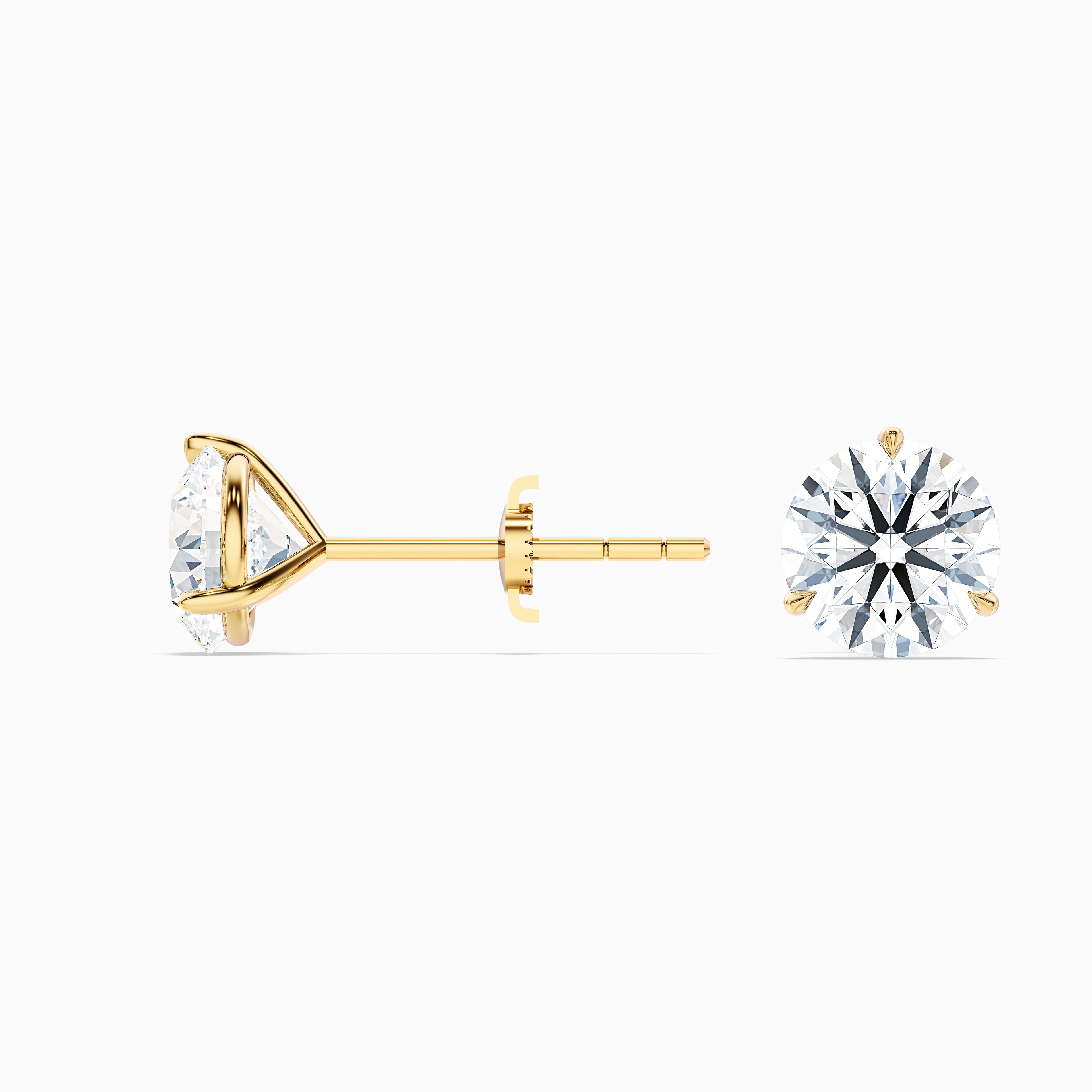 3 Prong Martini Round Cut Moissanite Diamond Stud Earrings