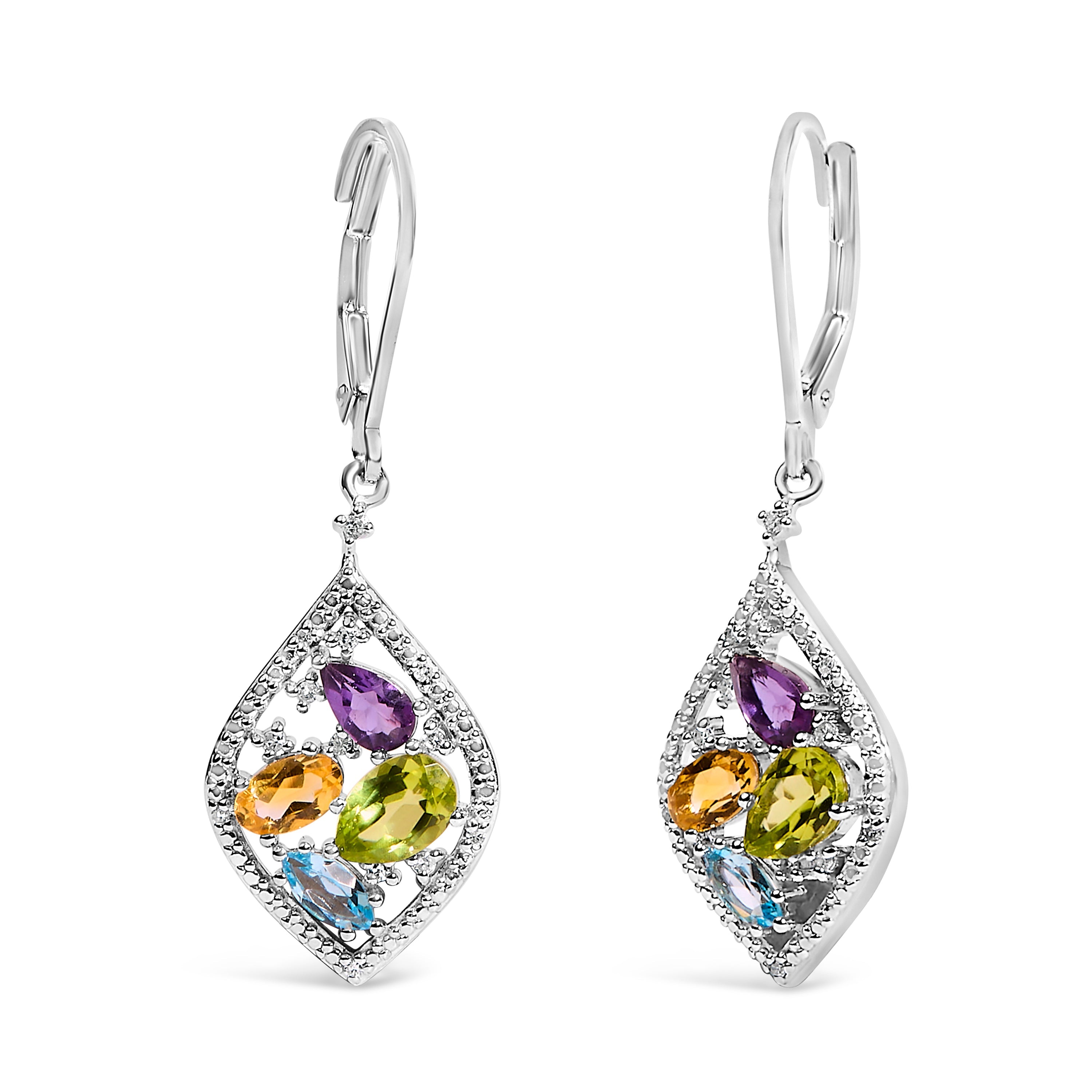 Sterling Silver Diamond Accent Multi Stone Rhombus Drop Earrings by Bids.com