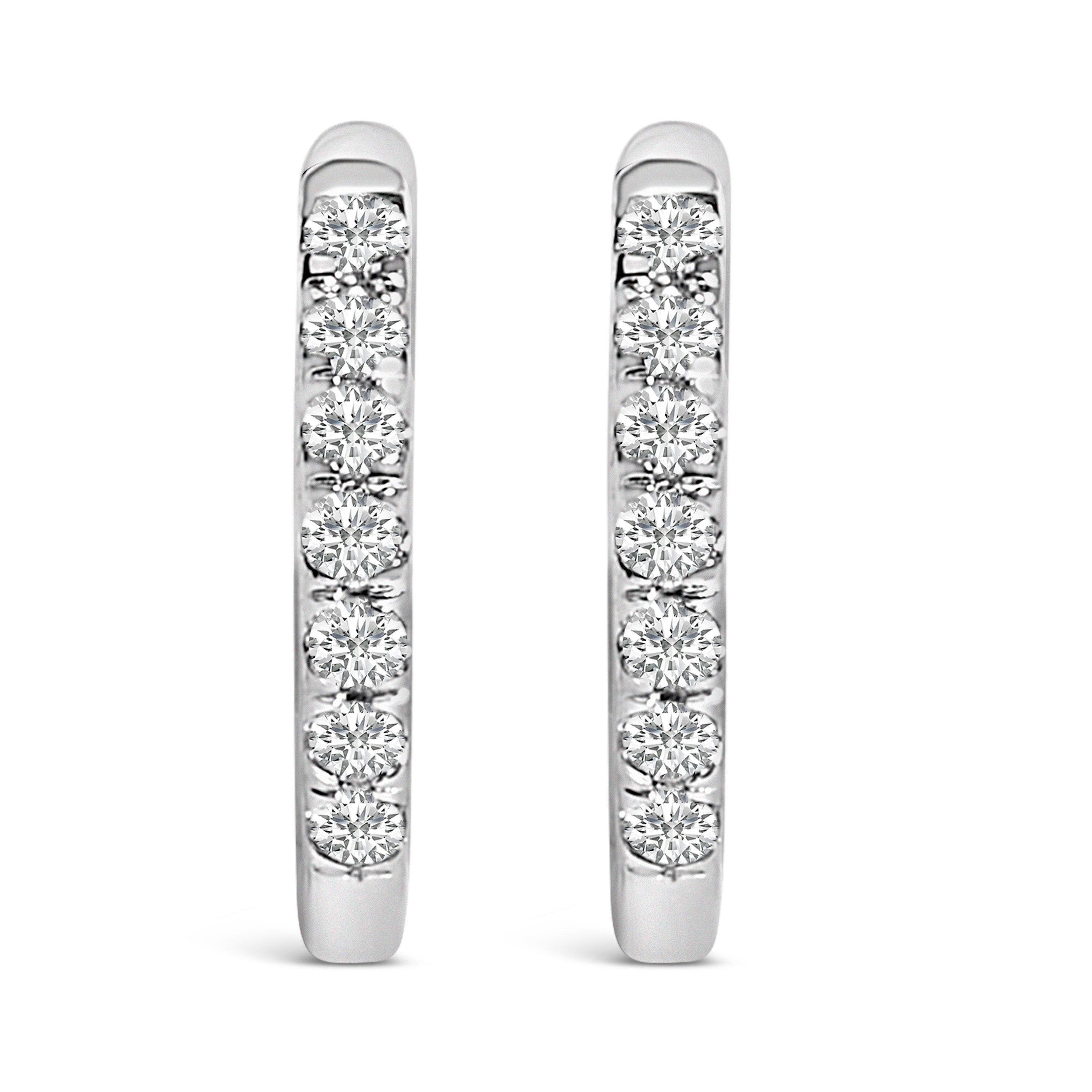 10K Rose Gold 1/4 Cttw Diamond Double Sided Huggie Hoop Earrings DestGlow