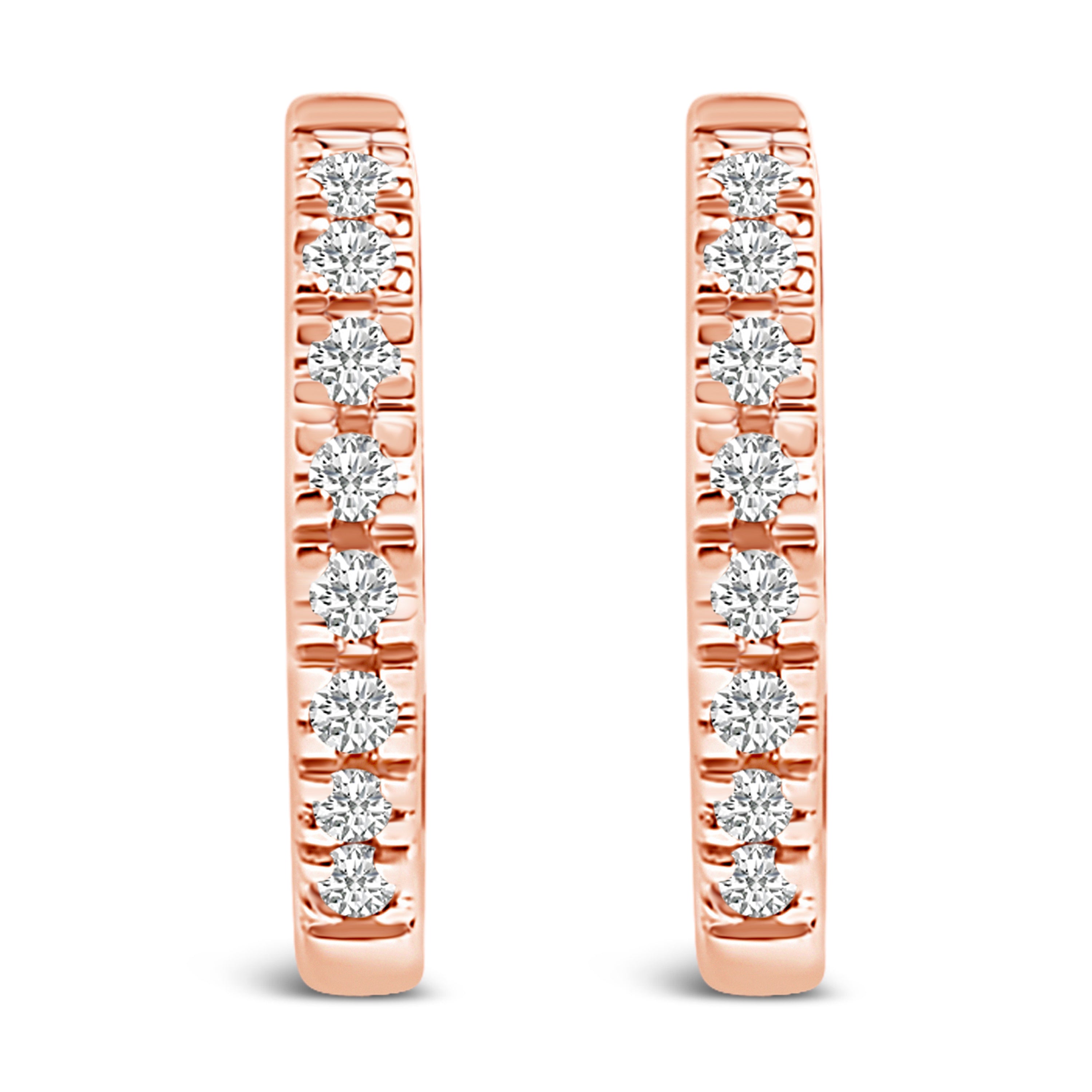 14K Rose Gold 1/5 CTW Diamond Huggie Hoop Earrings DestGlow