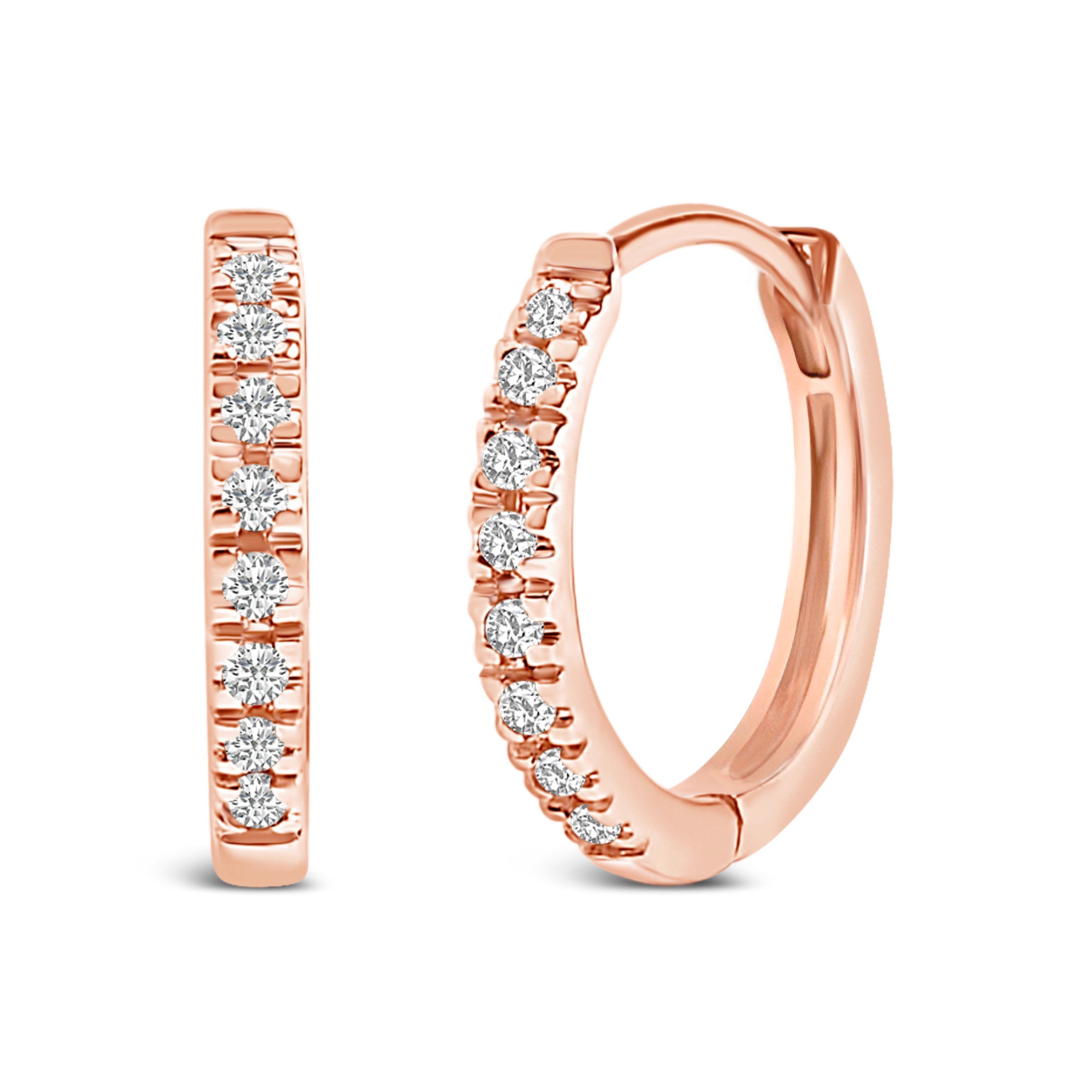 14K Rose Gold 1/5 CTW Diamond Huggie Hoop Earrings DestGlow