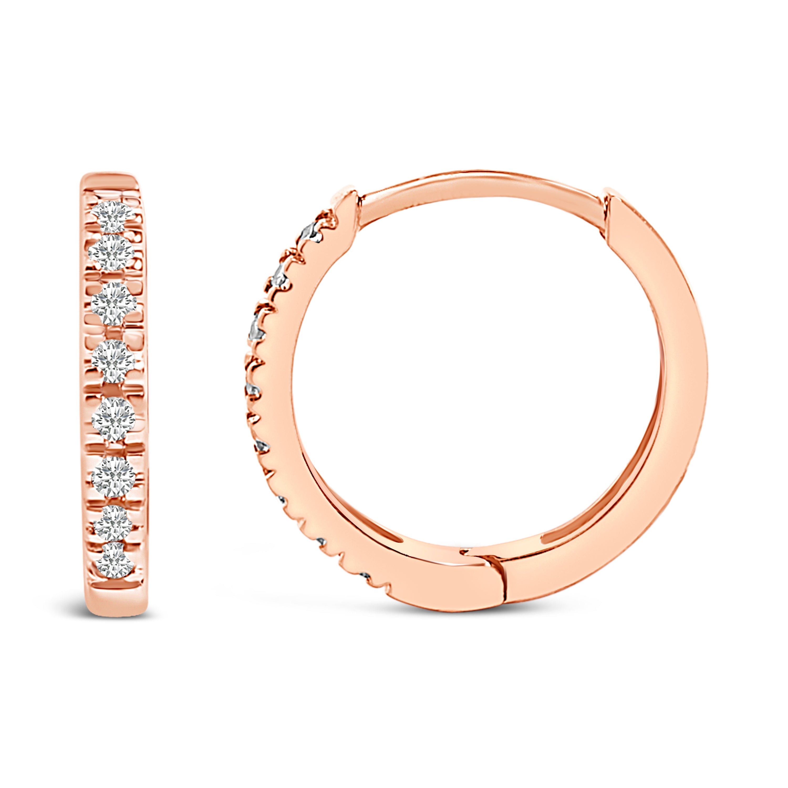 14K Rose Gold 1/5 CTW Diamond Huggie Hoop Earrings DestGlow