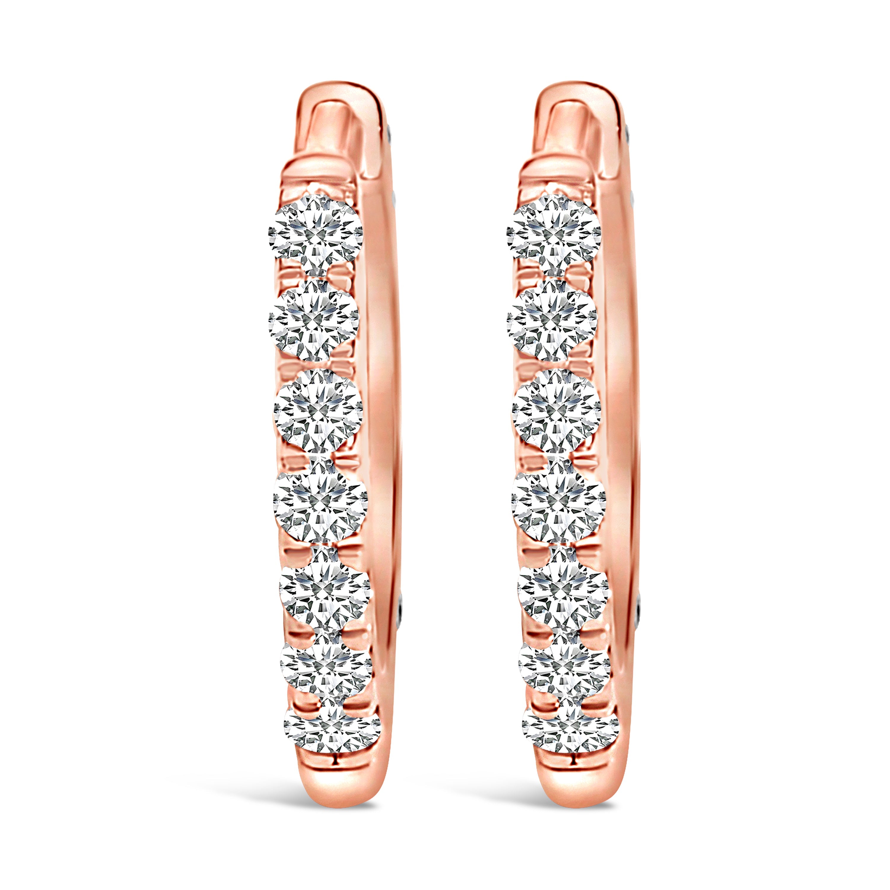 10K Rose Gold 1/4 Cttw Diamond Double Sided Huggie Hoop Earrings DestGlow