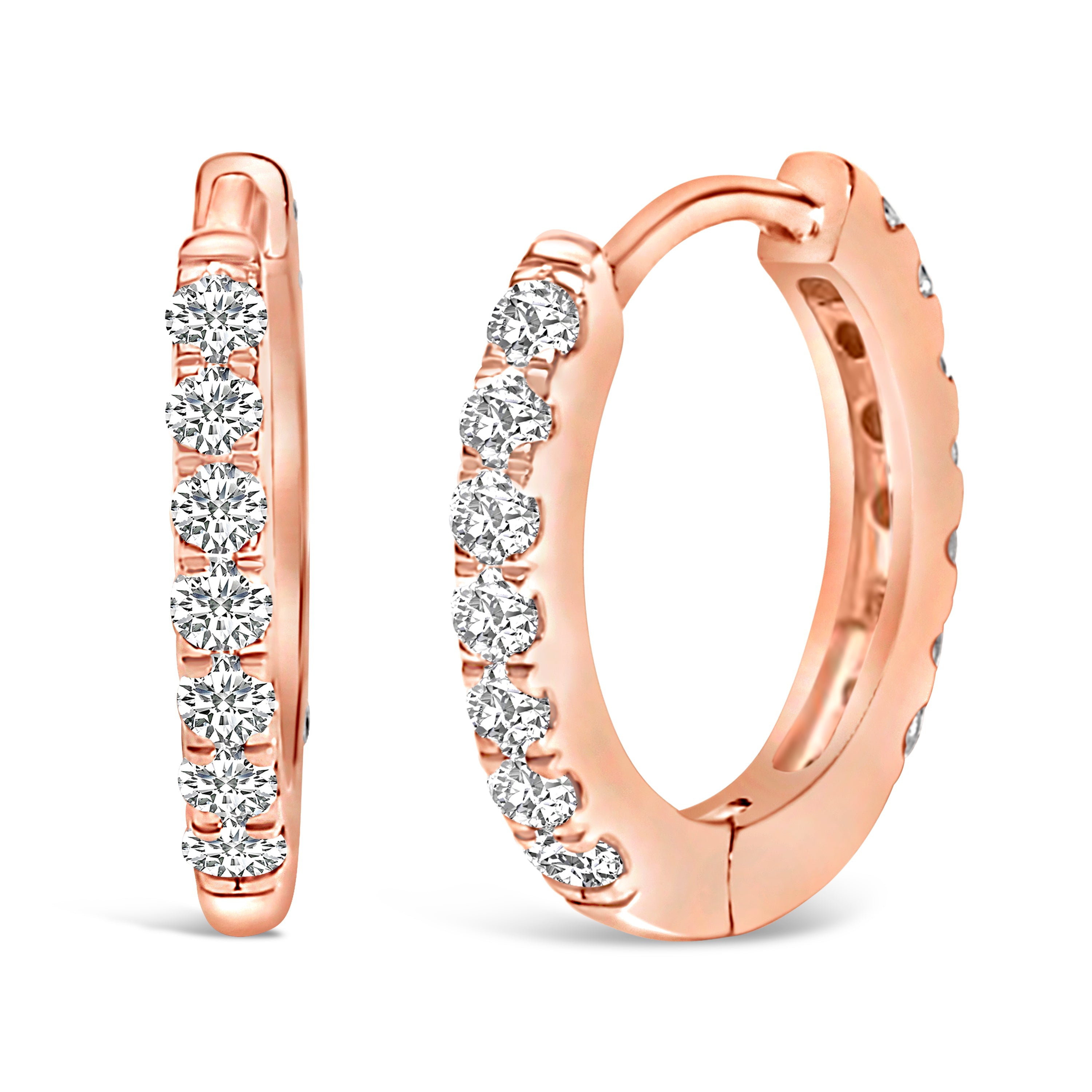 10K Rose Gold 1/4 Cttw Diamond Double Sided Huggie Hoop Earrings DestGlow