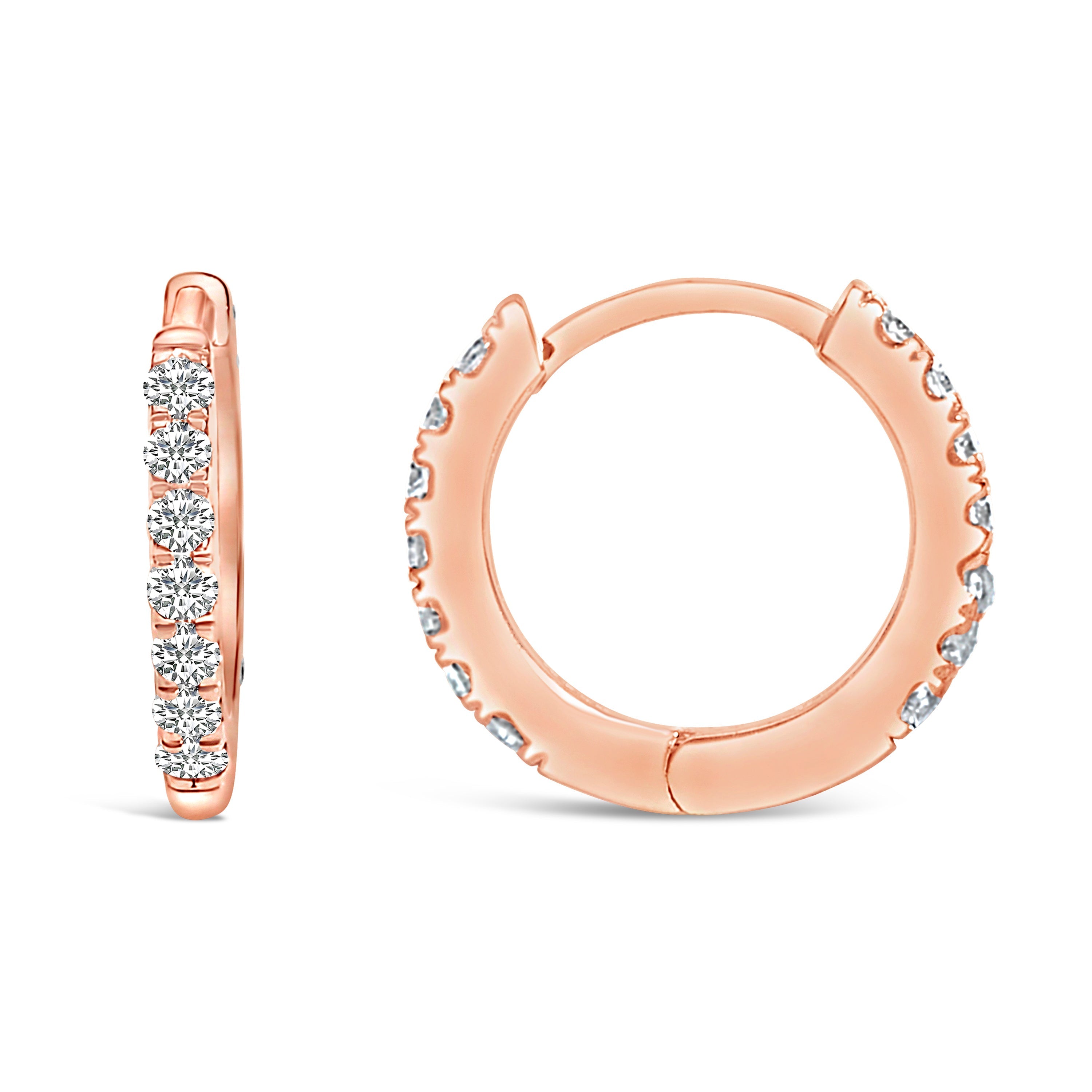 10K Rose Gold 1/4 Cttw Diamond Double Sided Huggie Hoop Earrings DestGlow