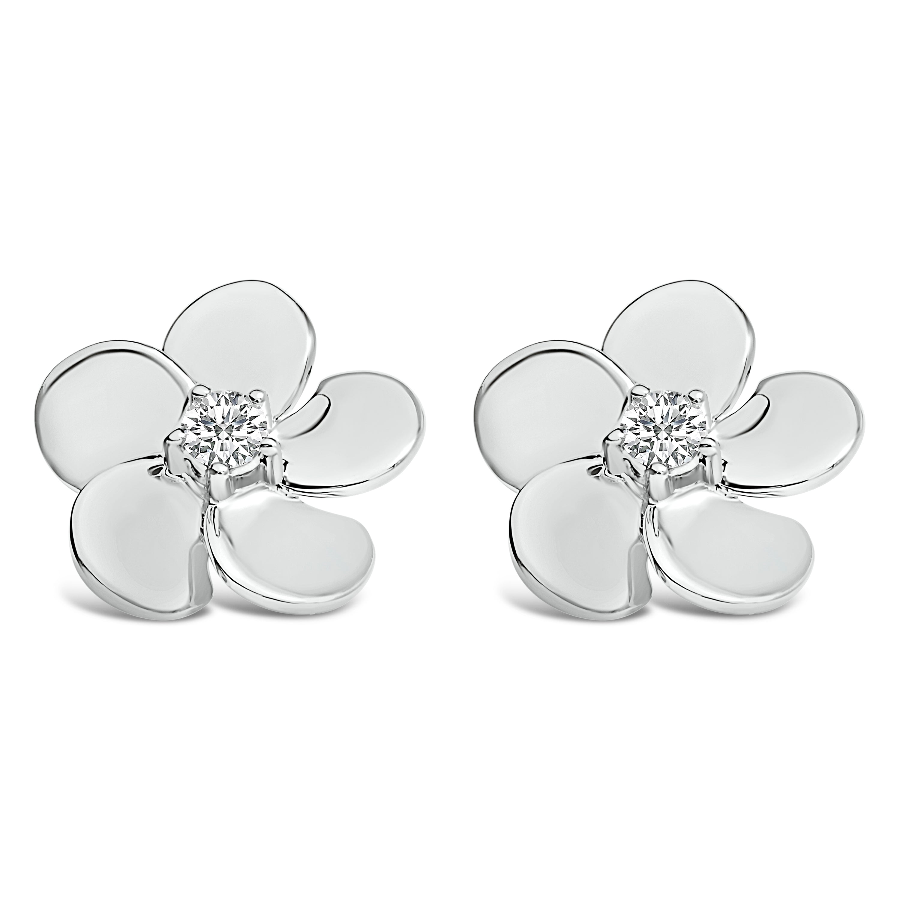 10K White Gold 1/3 Cttw Lab Grown Diamond Flower Petal Stud Earrings DestGlow