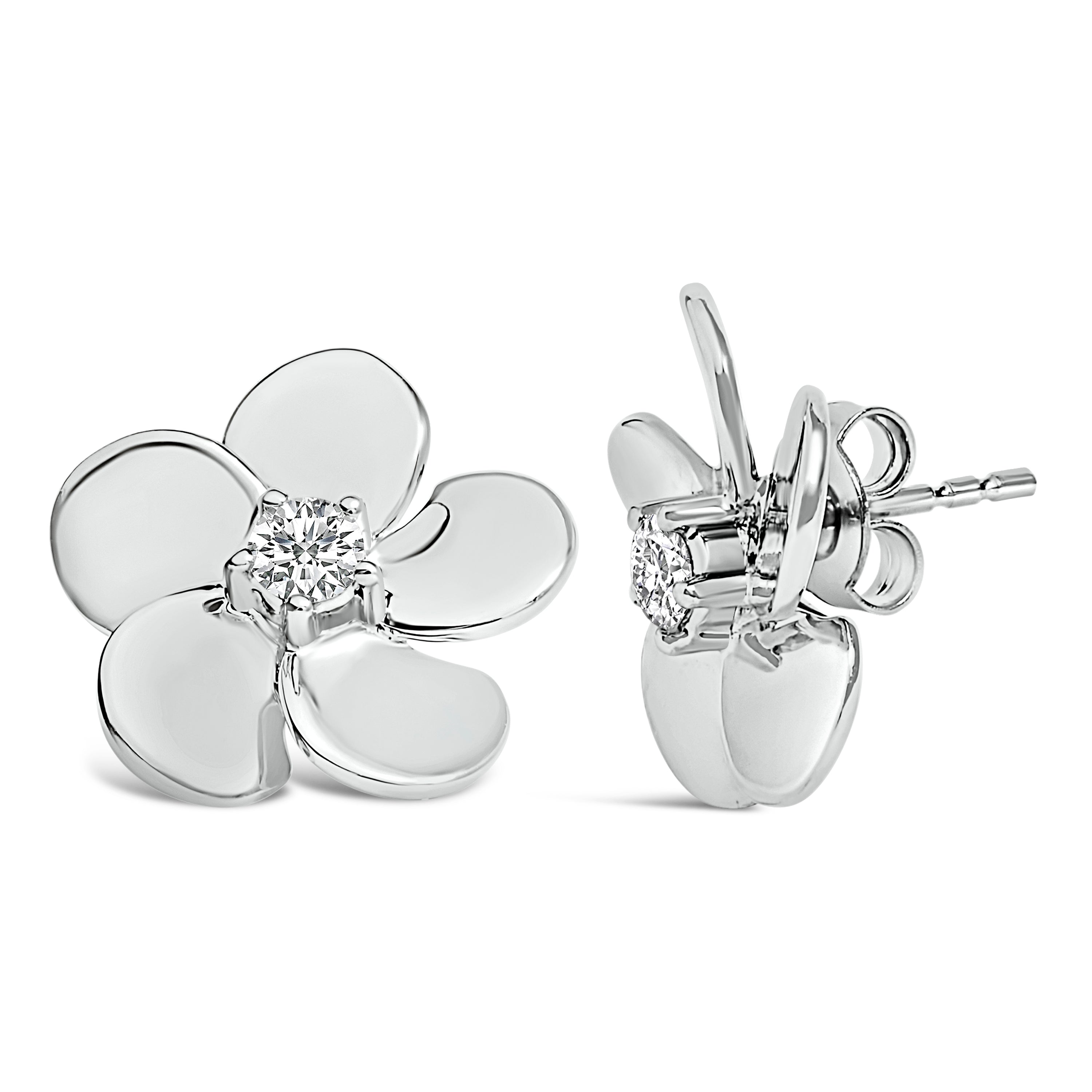 10K White Gold 1/3 Cttw Lab Grown Diamond Flower Petal Stud Earrings DestGlow