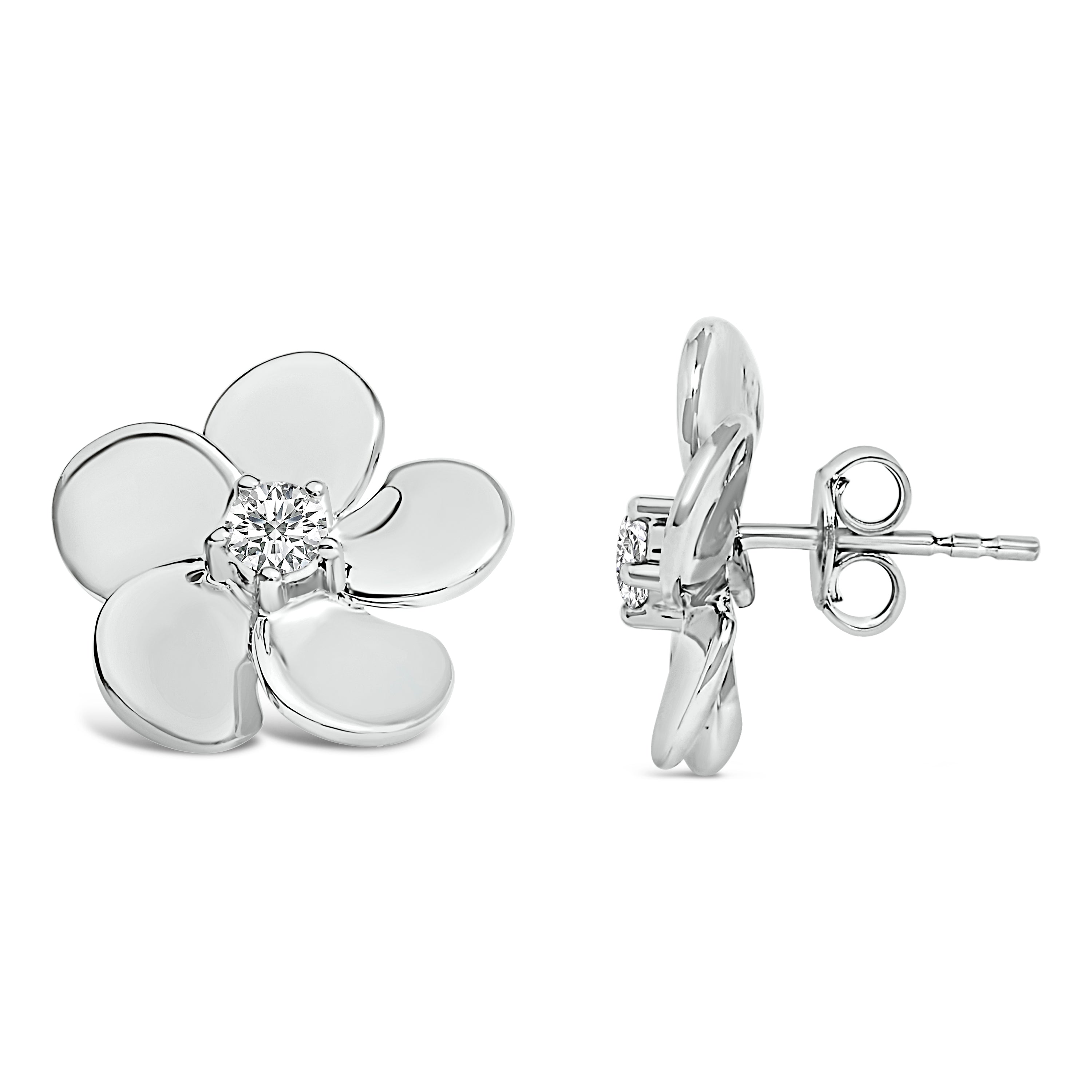 10K White Gold 1/3 Cttw Lab Grown Diamond Flower Petal Stud Earrings DestGlow