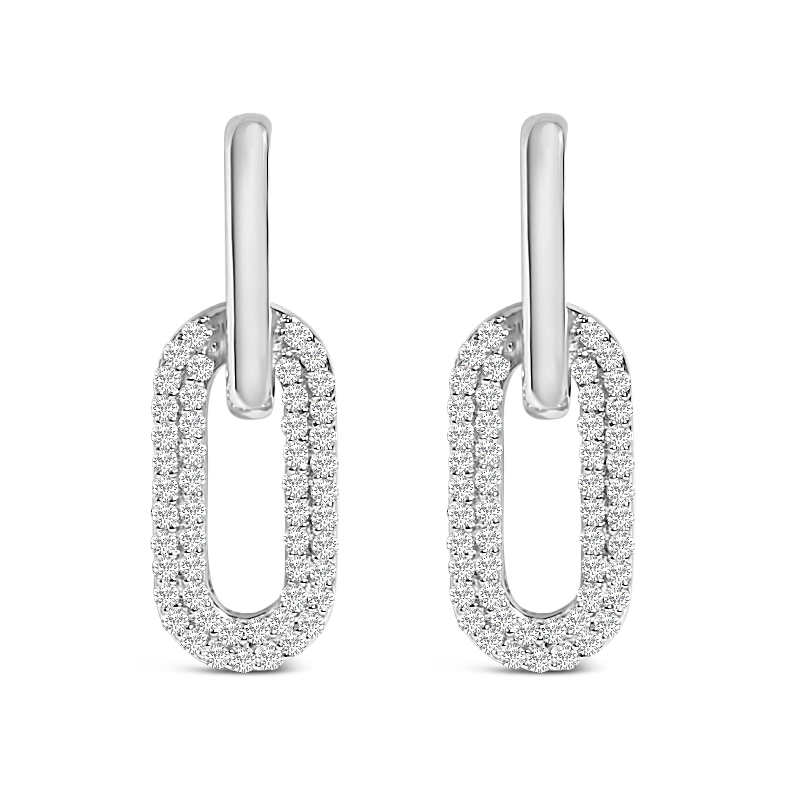 10K White Gold 1/2 Cttw Lab Grown Diamond Dangling Paperclip Drop Earrings DestGlow