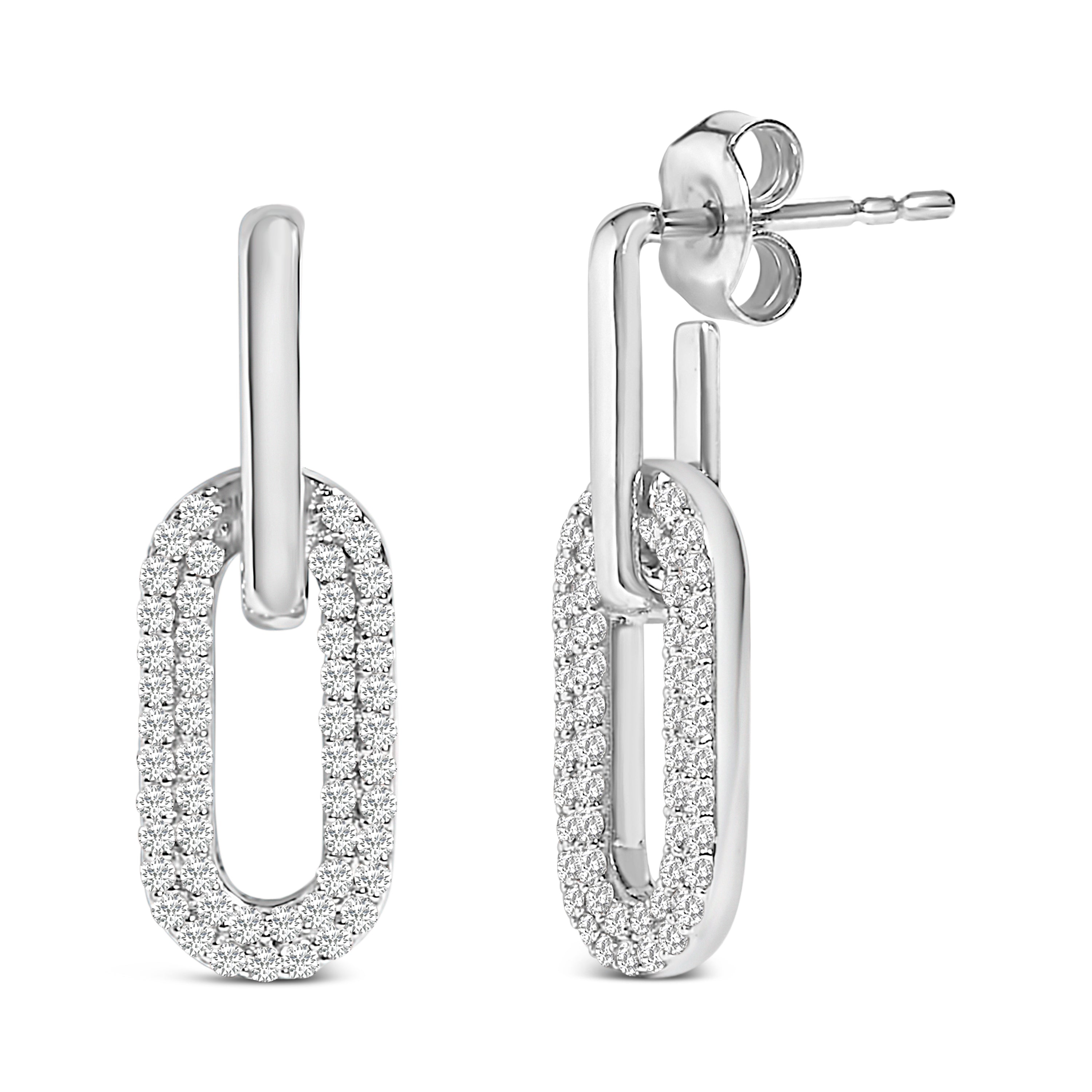 10K White Gold 1/2 Cttw Lab Grown Diamond Dangling Paperclip Drop Earrings DestGlow