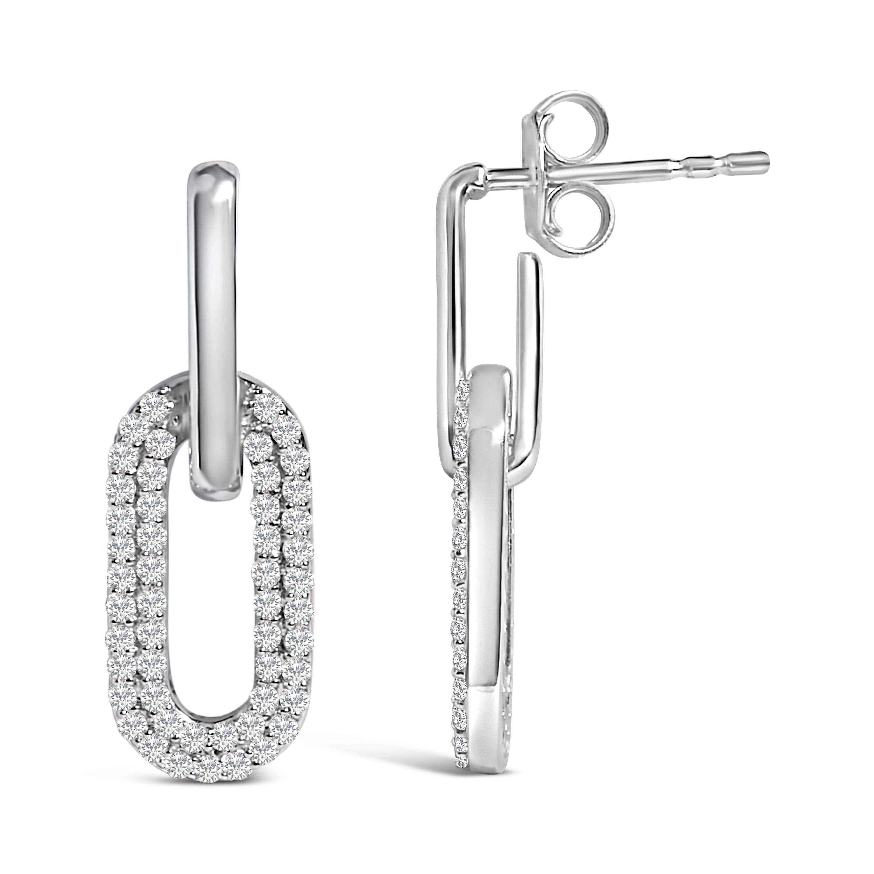 10K White Gold 1/2 Cttw Lab Grown Diamond Dangling Paperclip Drop Earrings DestGlow