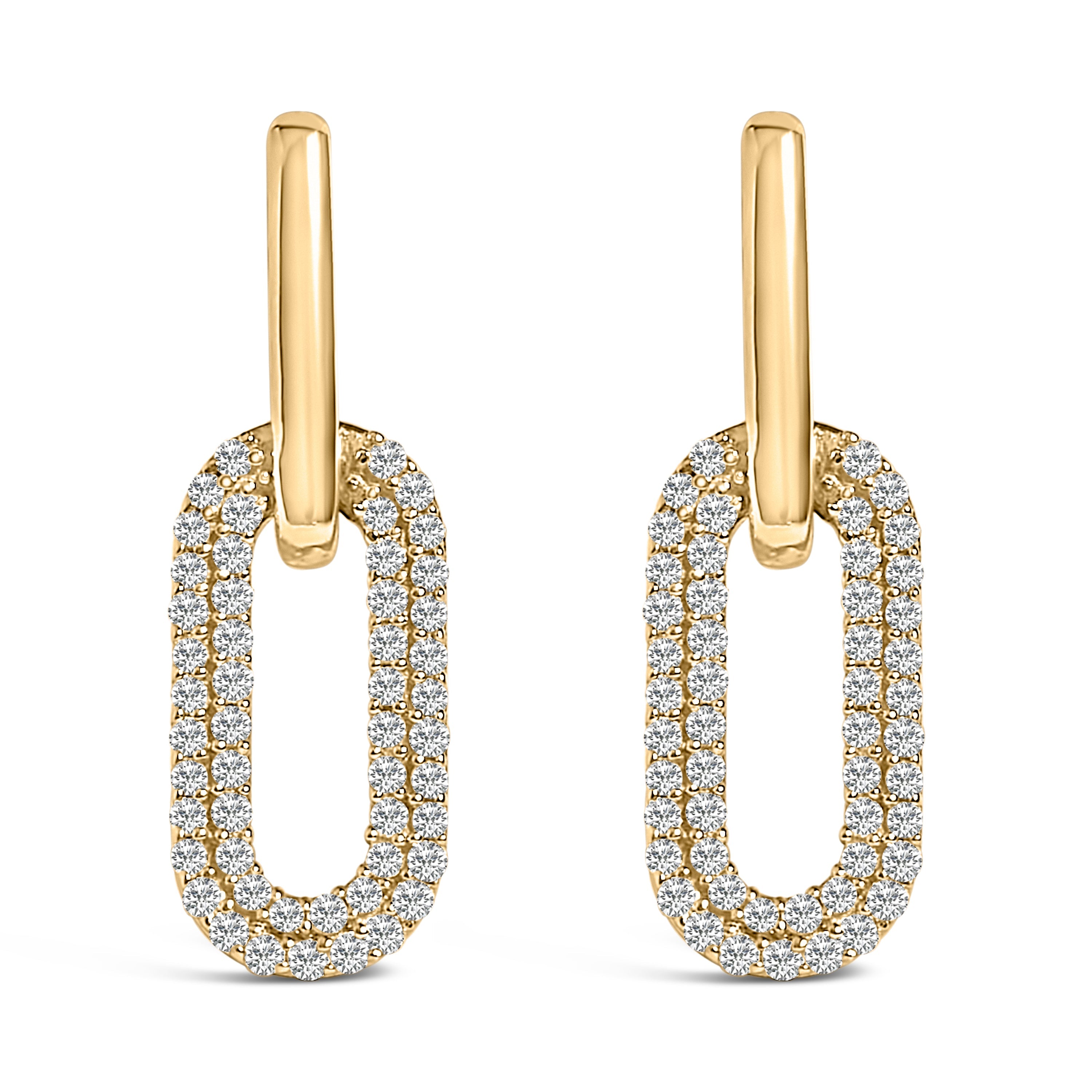 10K White Gold 1/2 Cttw Lab Grown Diamond Dangling Paperclip Drop Earrings by Bids.com