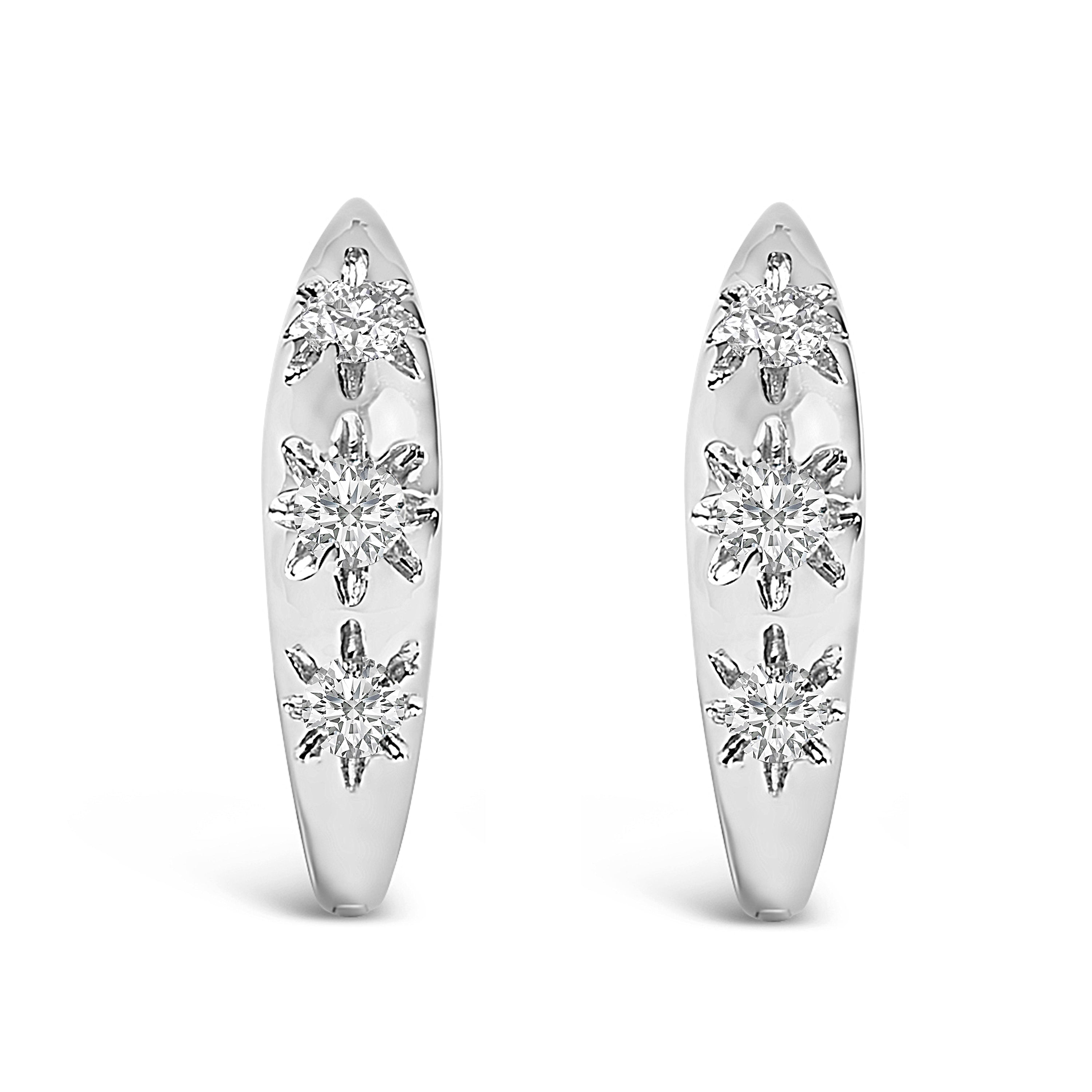 10K White Gold 1/5 Cttw Lab Grown Diamond Three Stone Huggie Hoop Earrings DestGlow