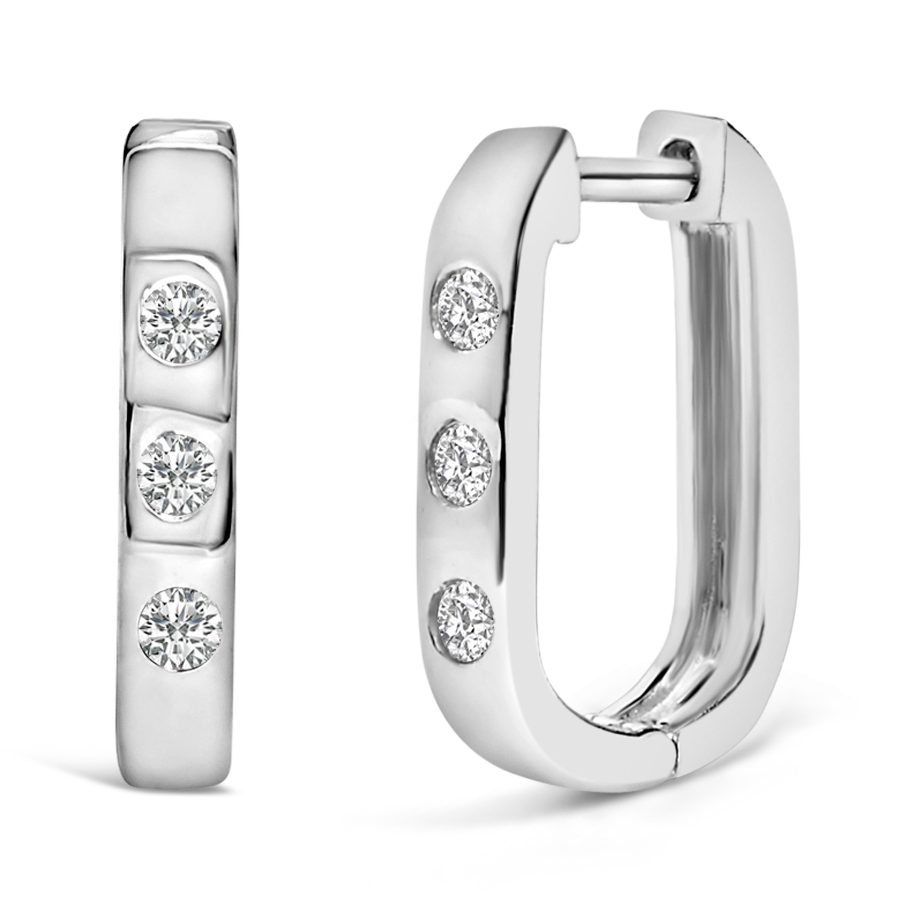 10K White Gold 1/10 Cttw Three Stone Lab Grown Diamond Oval Huggies Hoop Earrings DestGlow