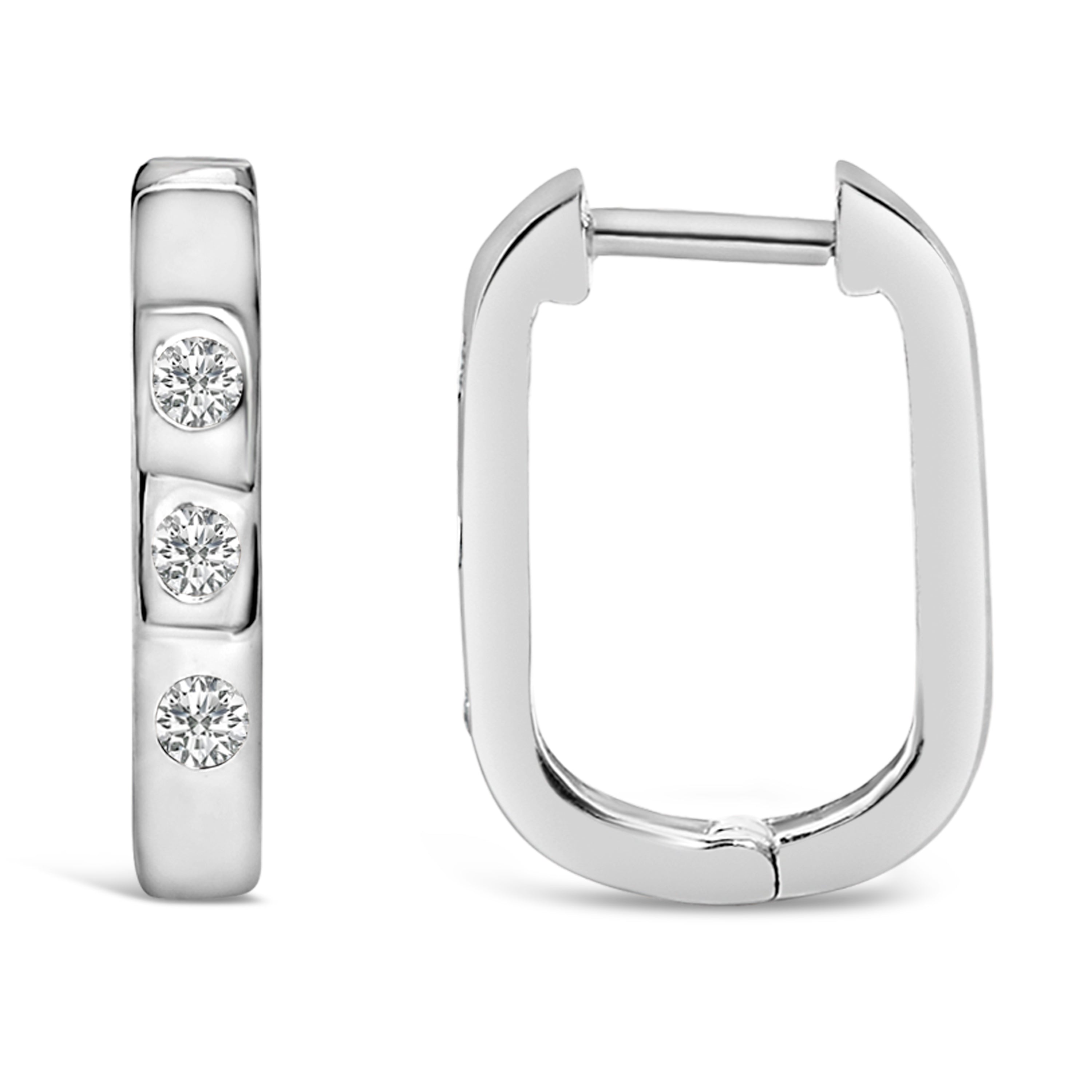10K White Gold 1/10 Cttw Three Stone Lab Grown Diamond Oval Huggies Hoop Earrings DestGlow