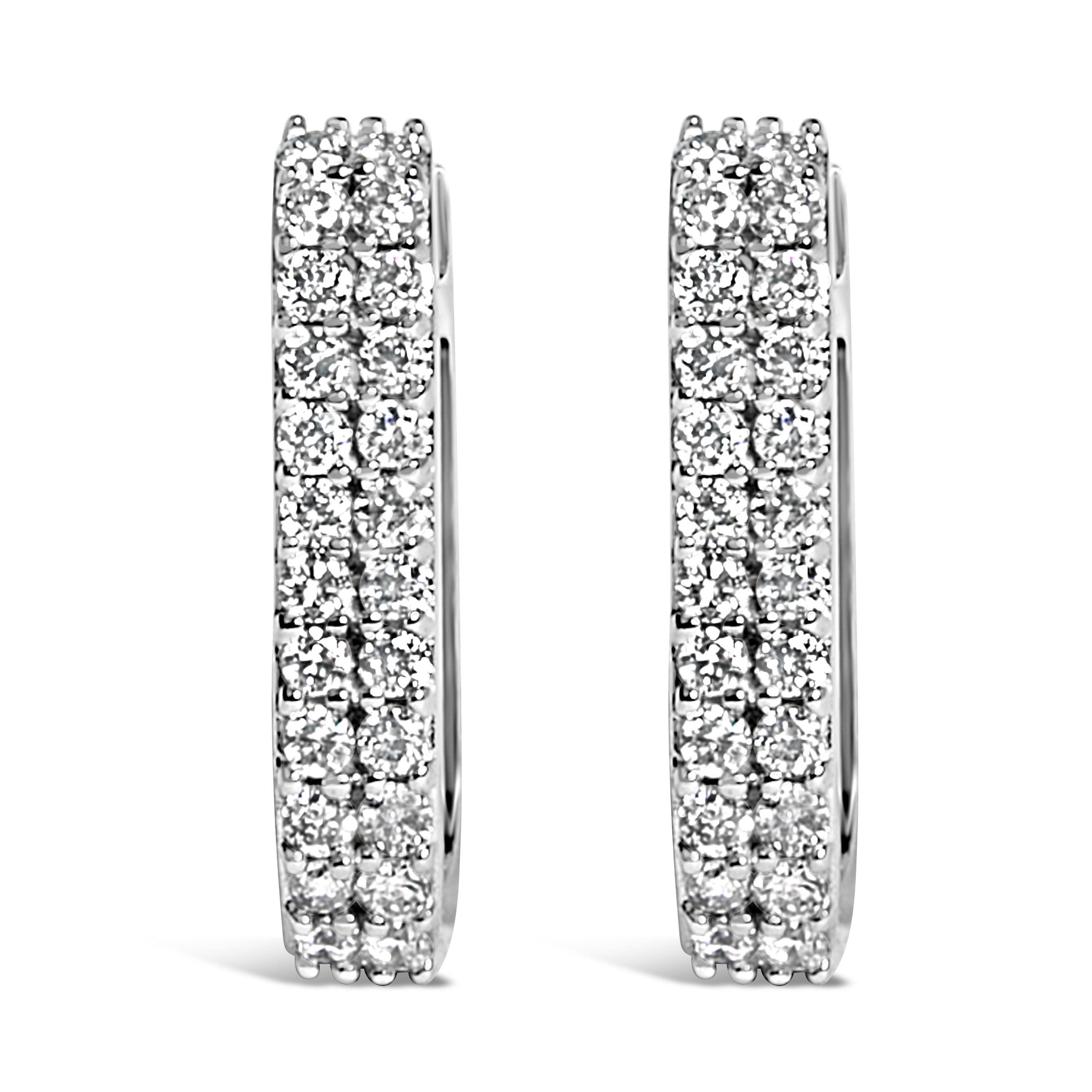 10K White Gold 1/4 Cttw Lab Grown Diamond Double Row Huggie Hoop Earrings DestGlow