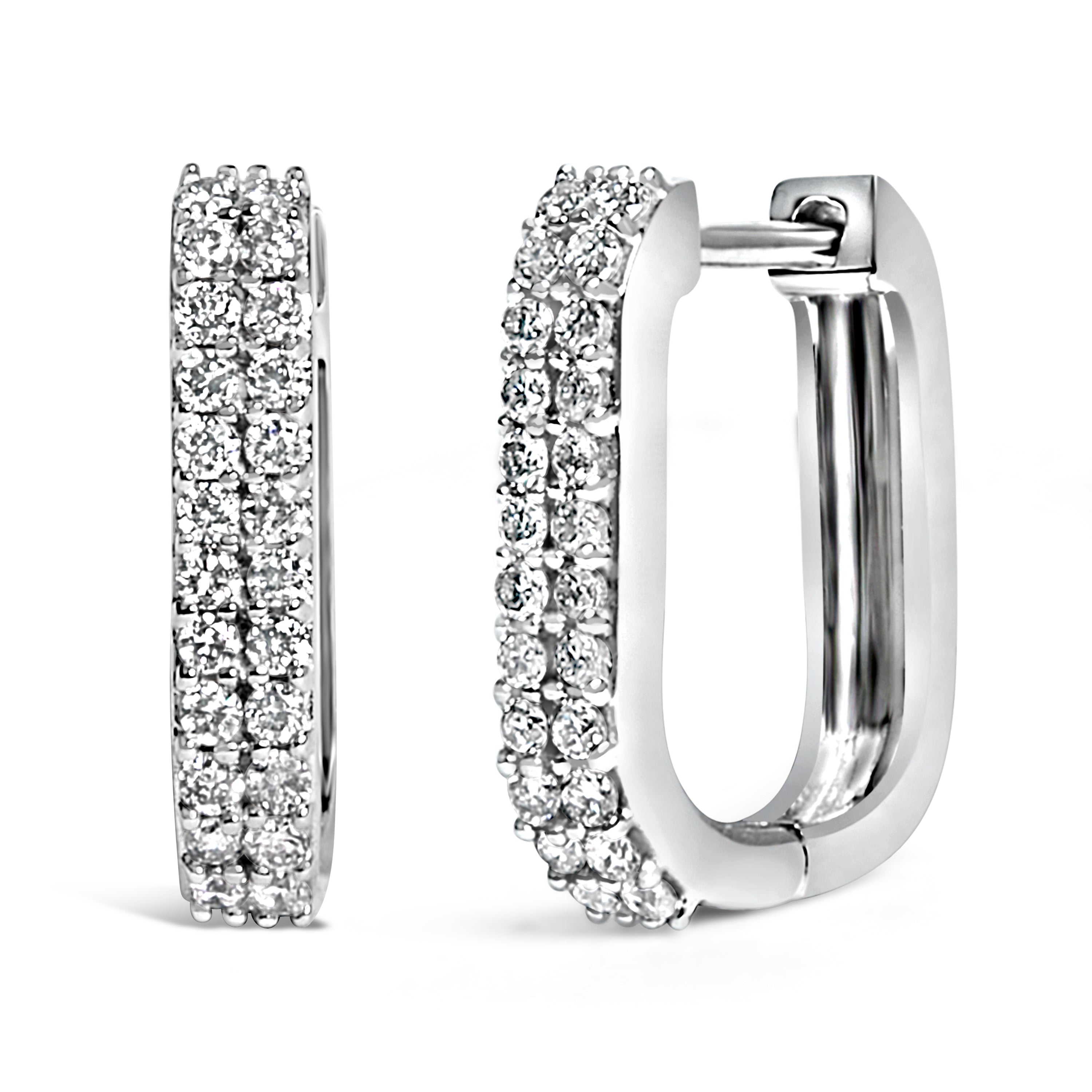 10K White Gold 1/4 Cttw Lab Grown Diamond Double Row Huggie Hoop Earrings DestGlow