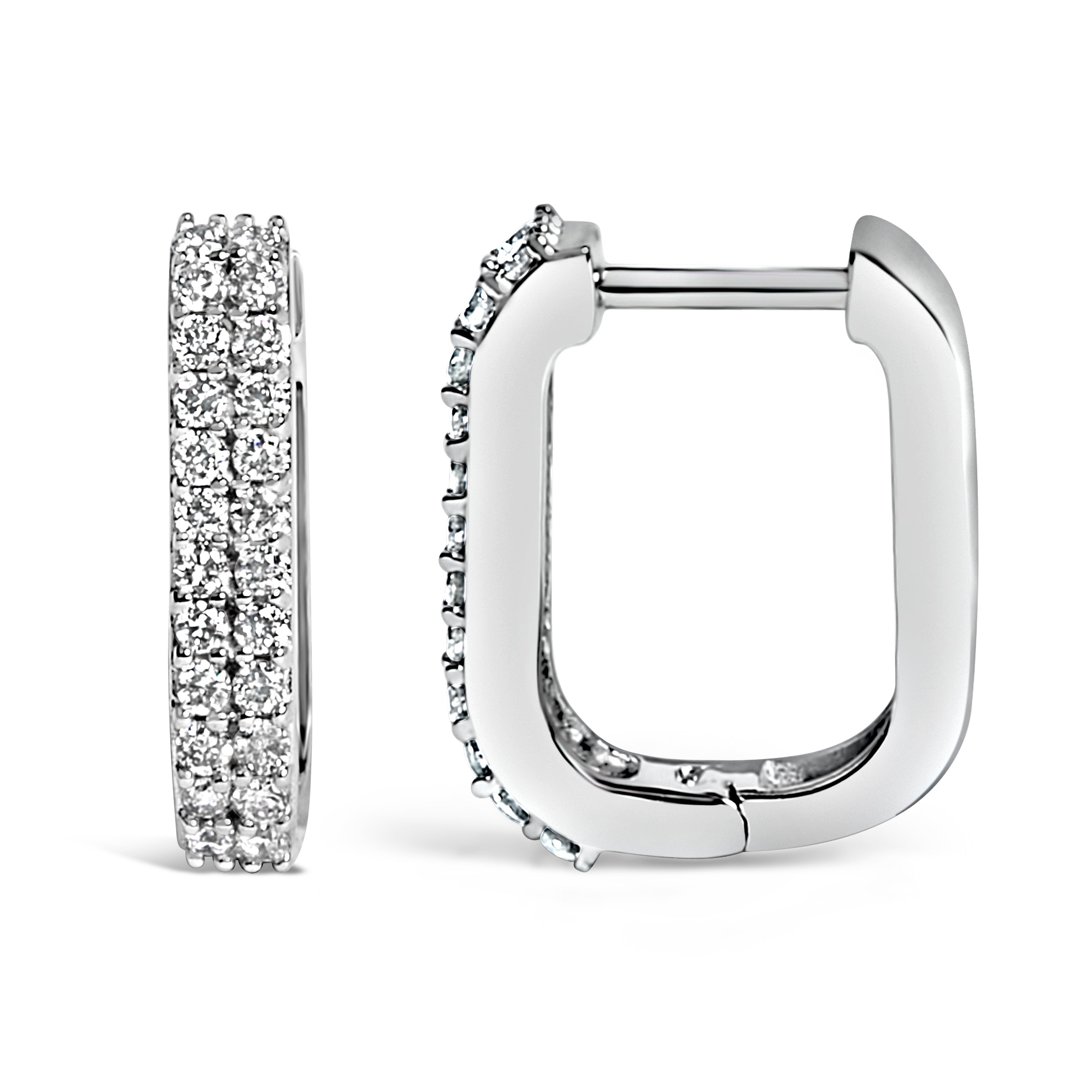 10K White Gold 1/4 Cttw Lab Grown Diamond Double Row Huggie Hoop Earrings DestGlow
