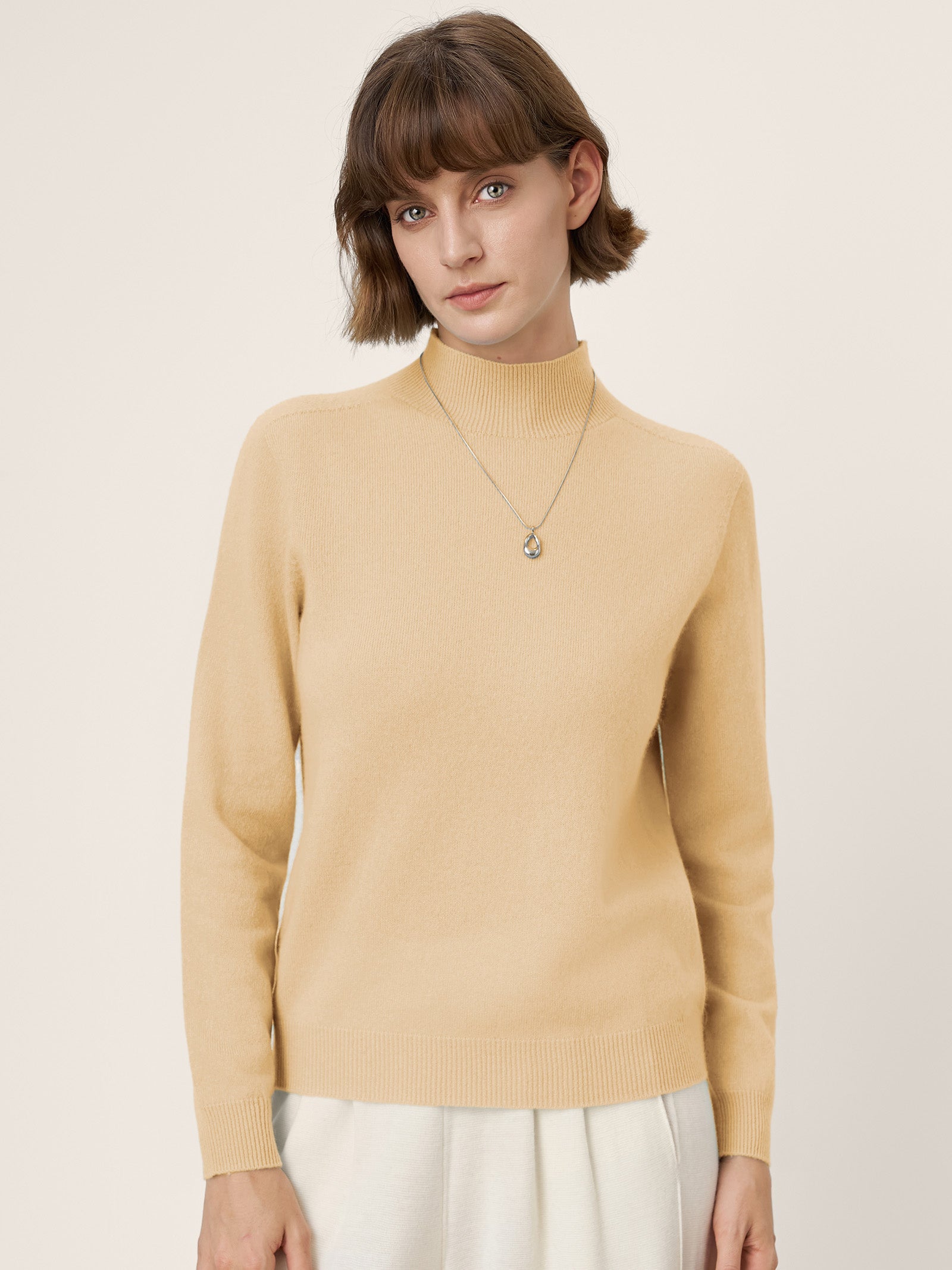 Premium Cashmere Blend Hand-Finished Seamless Mock Neck Ribbed Sweater RHEA by LINTICO