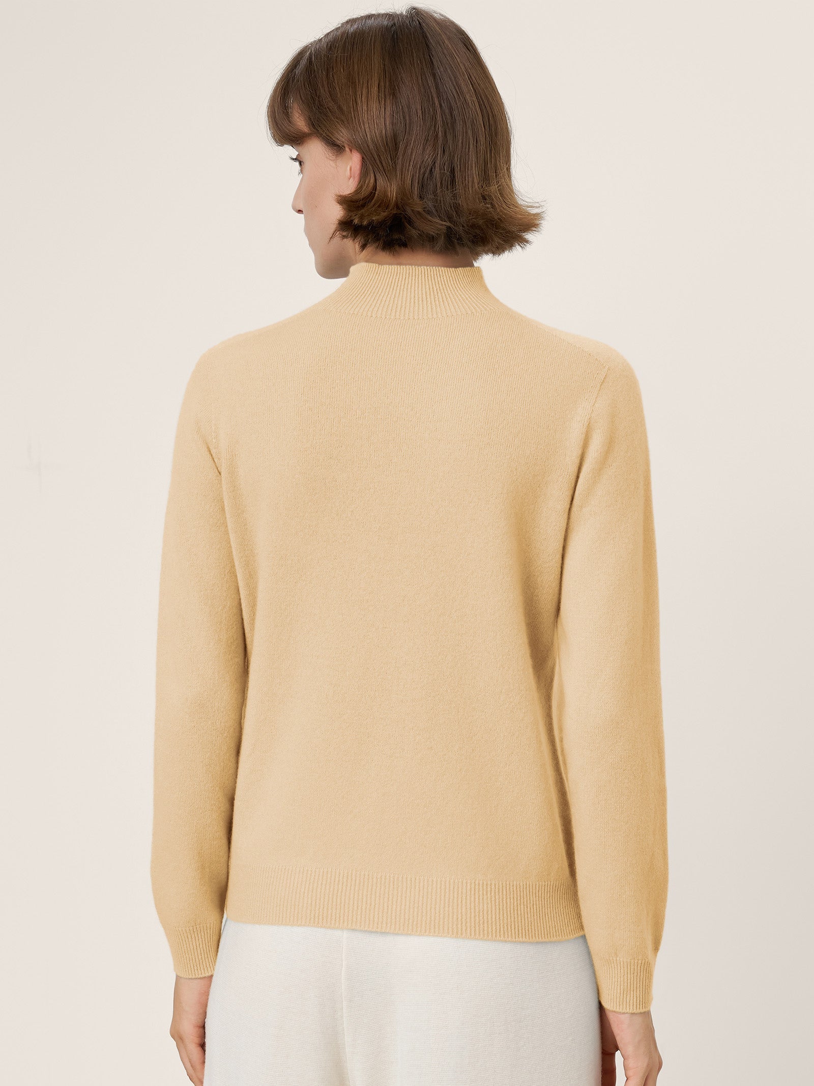 Premium Cashmere Blend Hand-Finished Seamless Mock Neck Ribbed Sweater RHEA by LINTICO