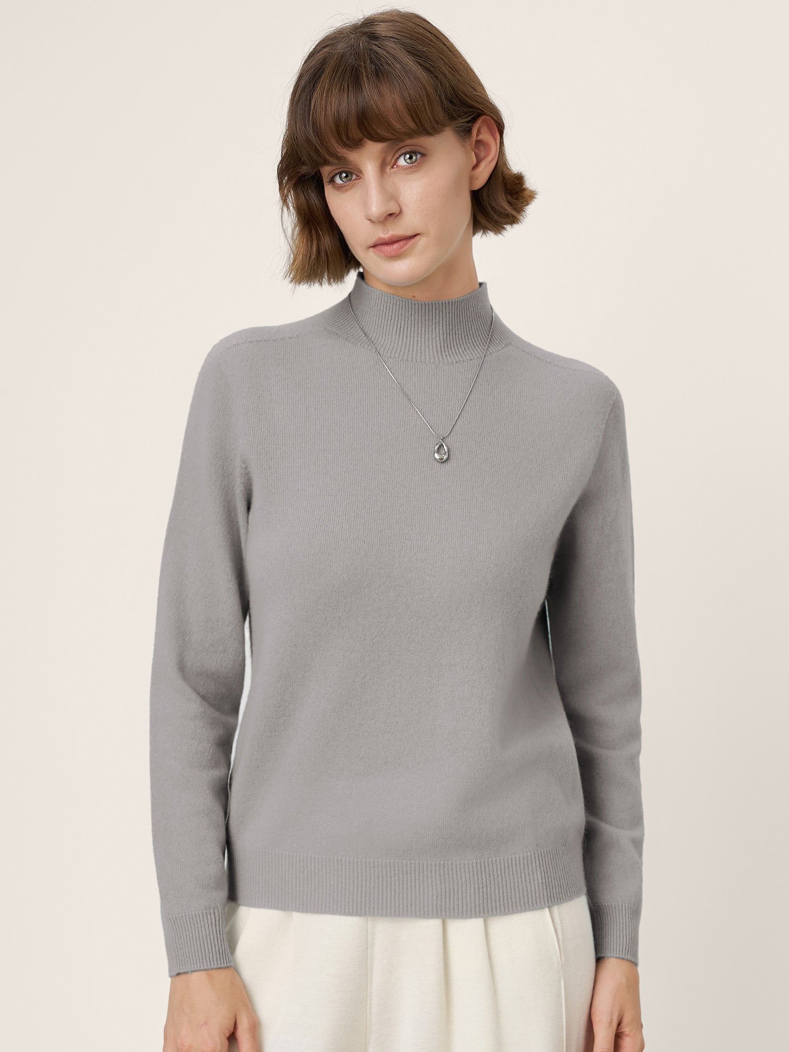 Premium Cashmere Blend Hand-Finished Seamless Mock Neck Ribbed Sweater RHEA by LINTICO
