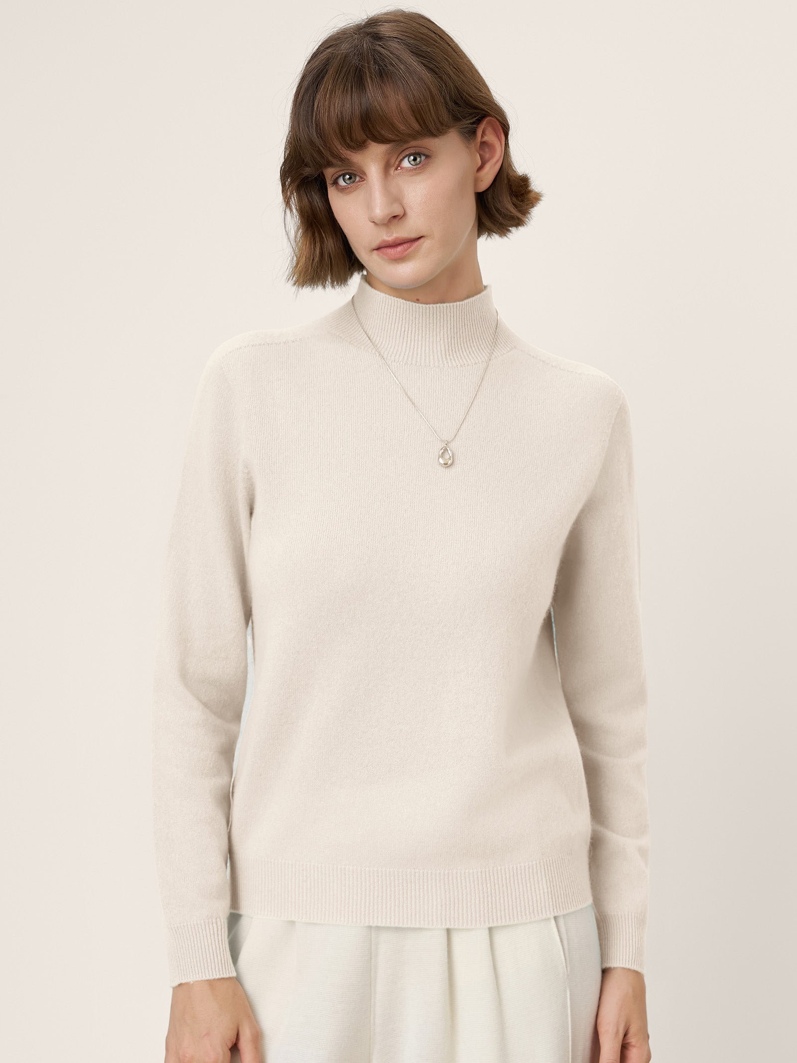 Premium Cashmere Blend Hand-Finished Seamless Mock Neck Ribbed Sweater RHEA by LINTICO