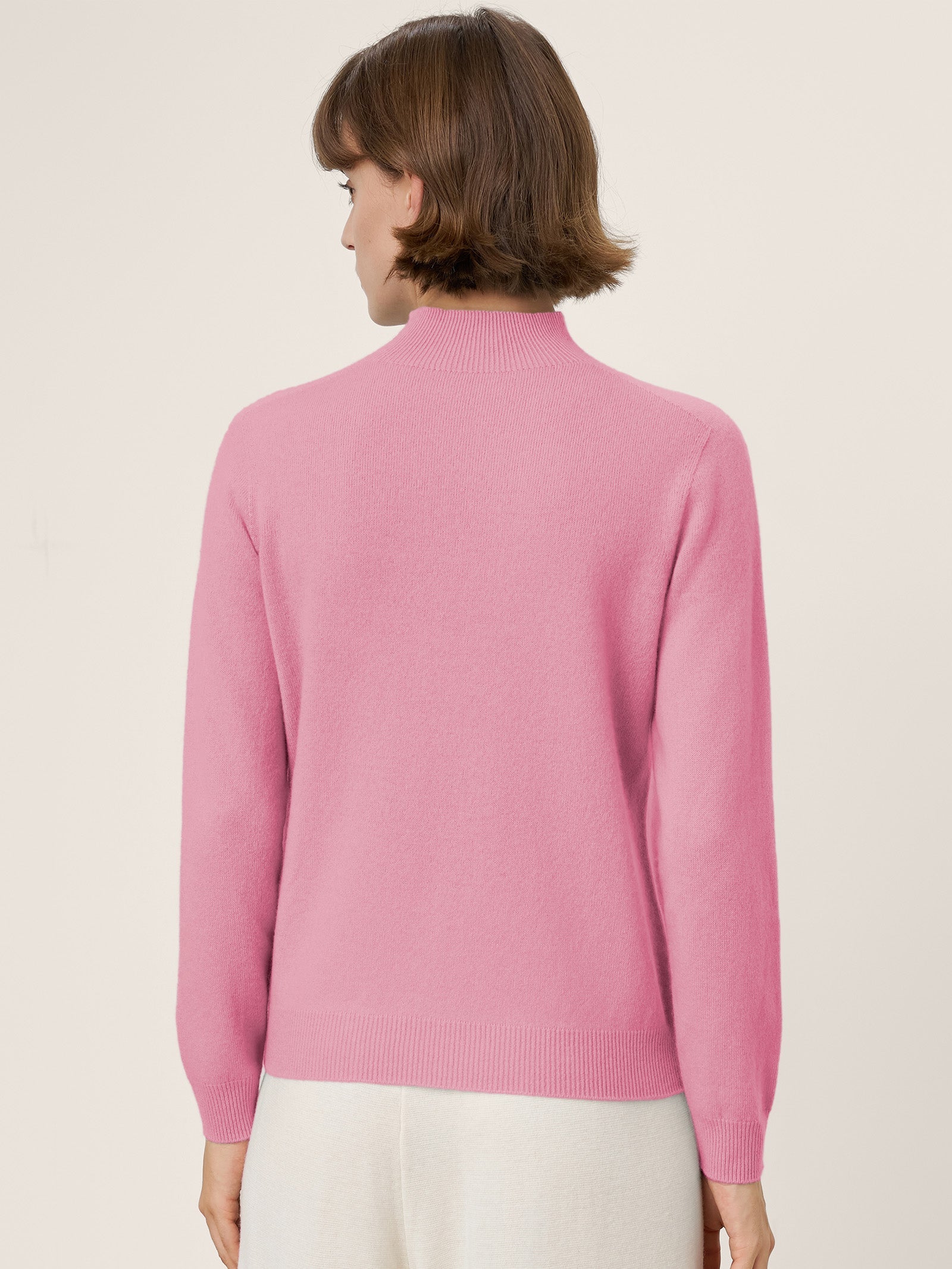 Premium Cashmere Blend Hand-Finished Seamless Mock Neck Ribbed Sweater RHEA by LINTICO
