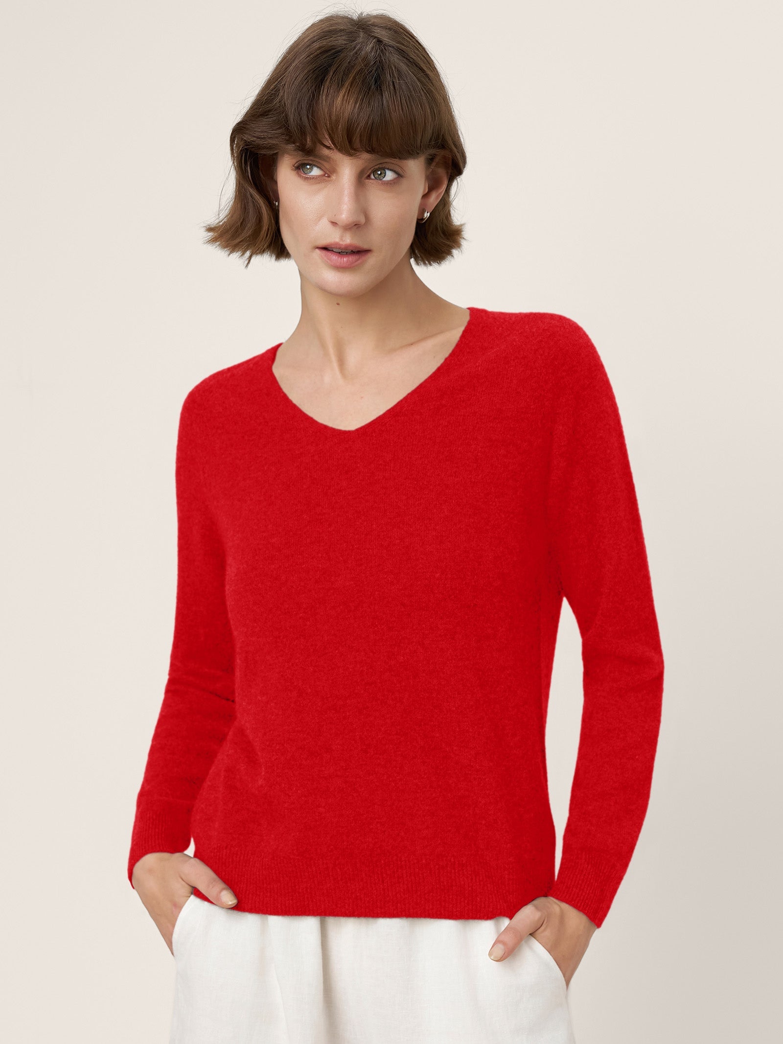 Premium Cashmere Blend Hand-Finished Seamless V-Neck Sweater SURI by LINTICO