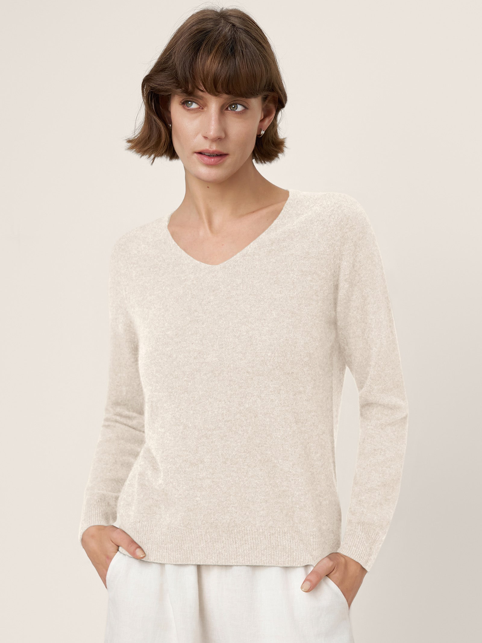 Premium Cashmere Blend Hand-Finished Seamless V-Neck Sweater SURI by LINTICO