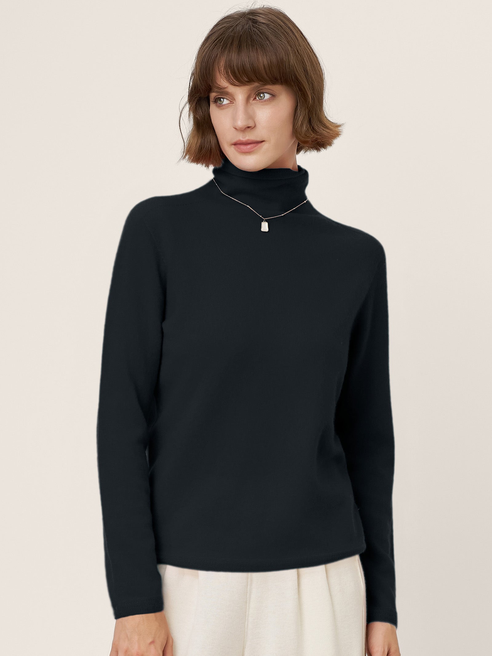 Premium Cashmere Blend Hand-Finished Seamless Turtleneck Knit Top TOVE by LINTICO