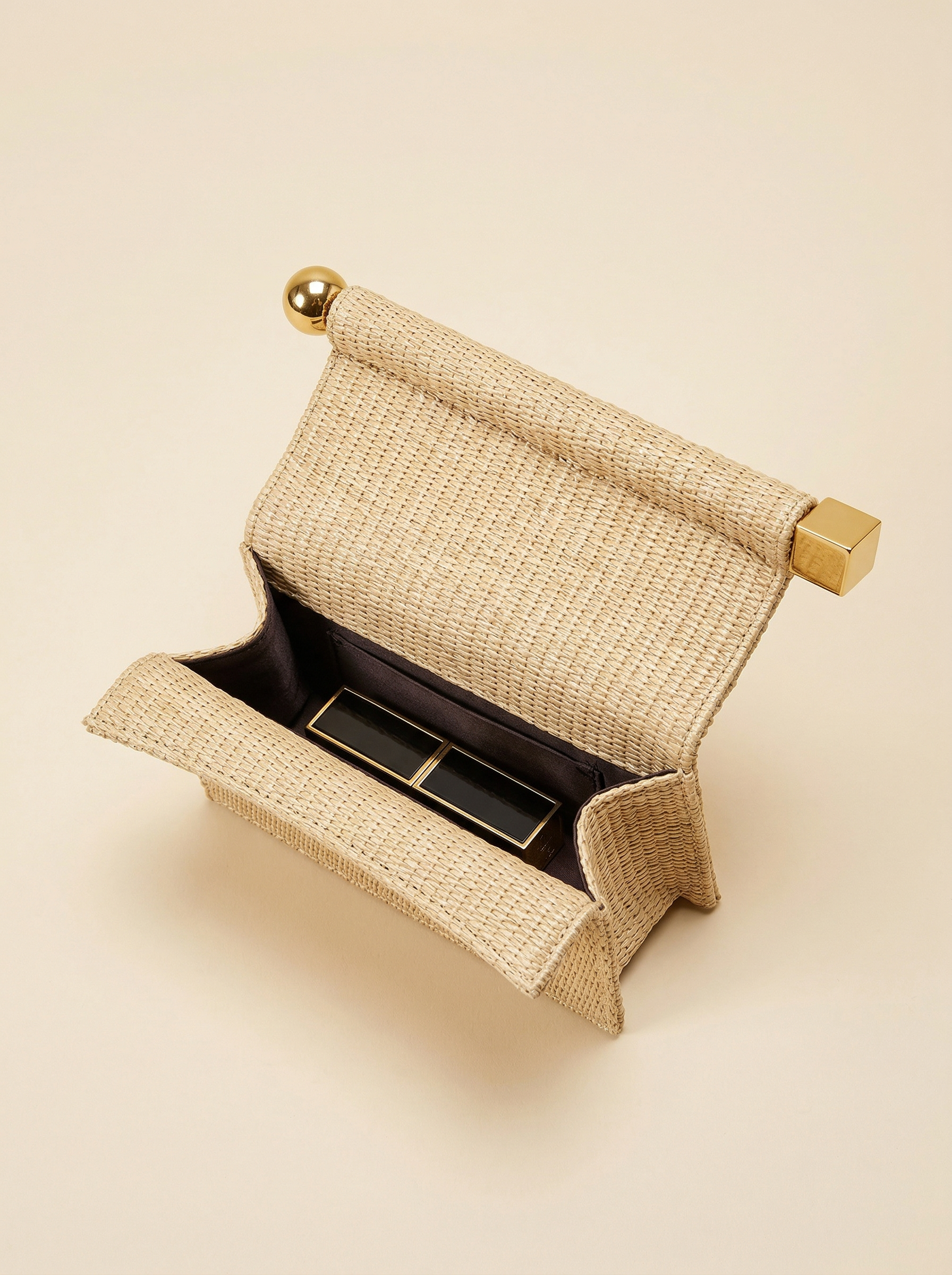 Elegant Woven Straw Foldover Clutch Natural Evening Handbag for Special Occassion by LINTICO