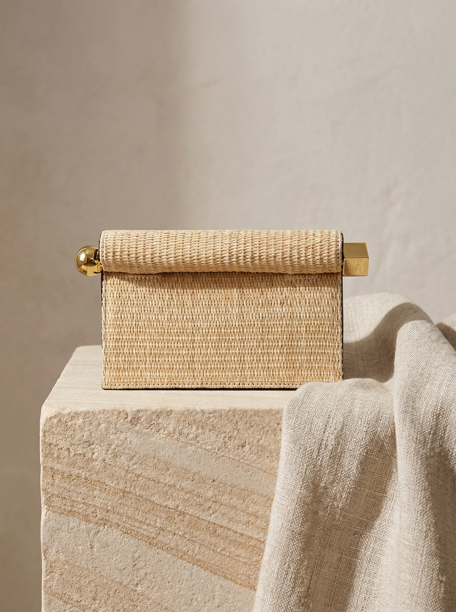 Elegant Woven Straw Foldover Clutch Natural Evening Handbag for Special Occassion by LINTICO