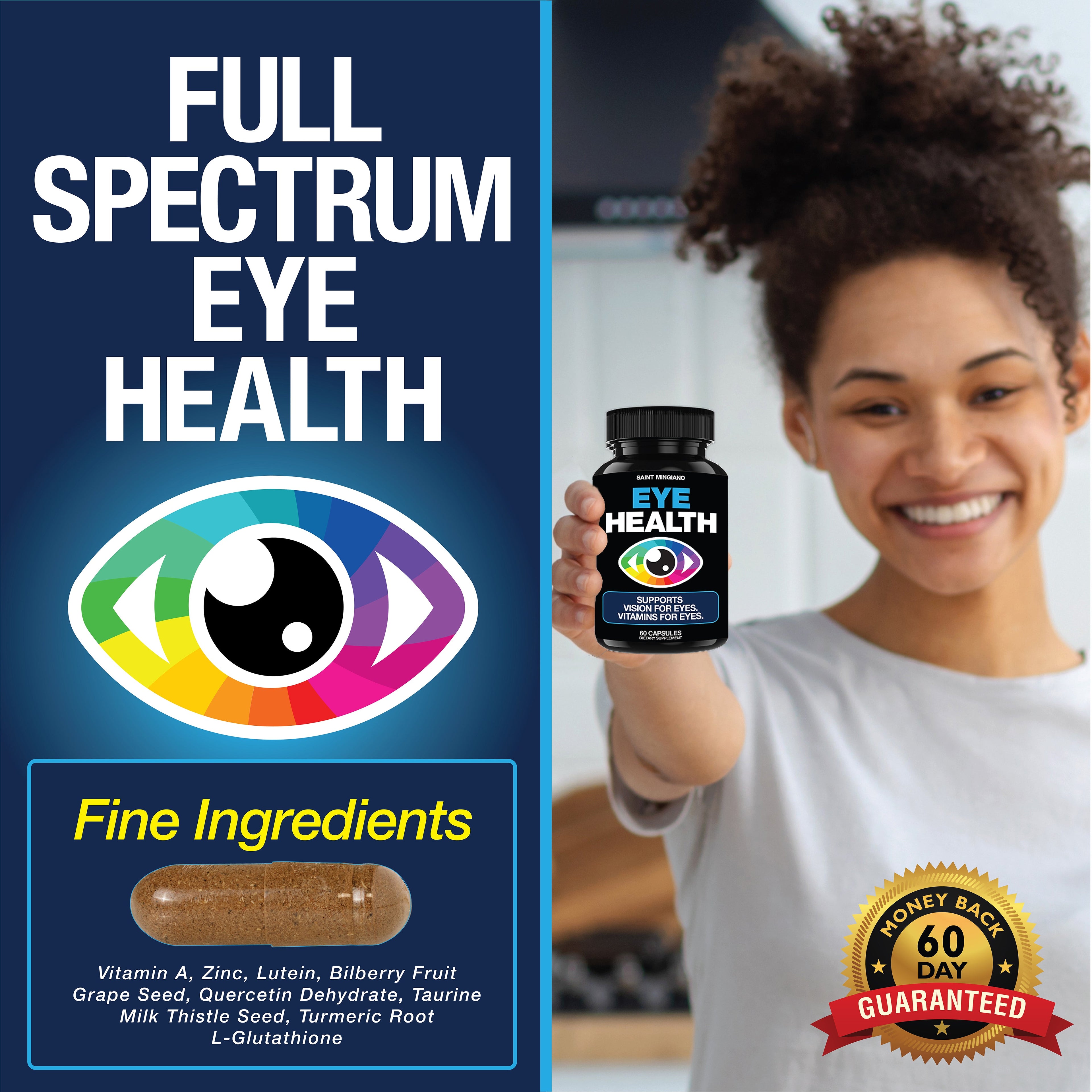Eye Health & Vision Vitamins Supplement 60 Capsules by Saint Mingiano - Supplements & Wellness Dedicated to Holistic Health