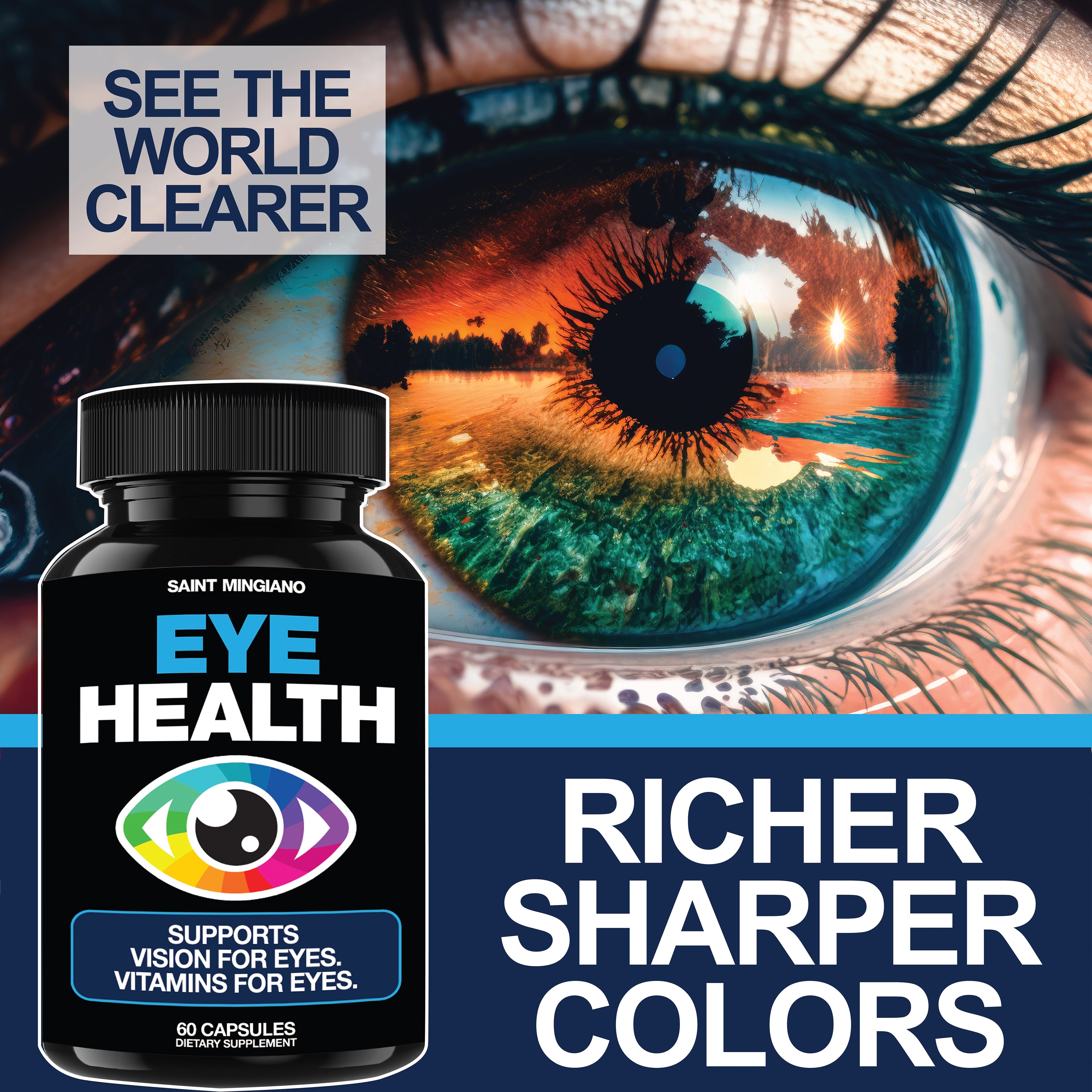 Eye Health & Vision Vitamins Supplement 60 Capsules by Saint Mingiano - Supplements & Wellness Dedicated to Holistic Health