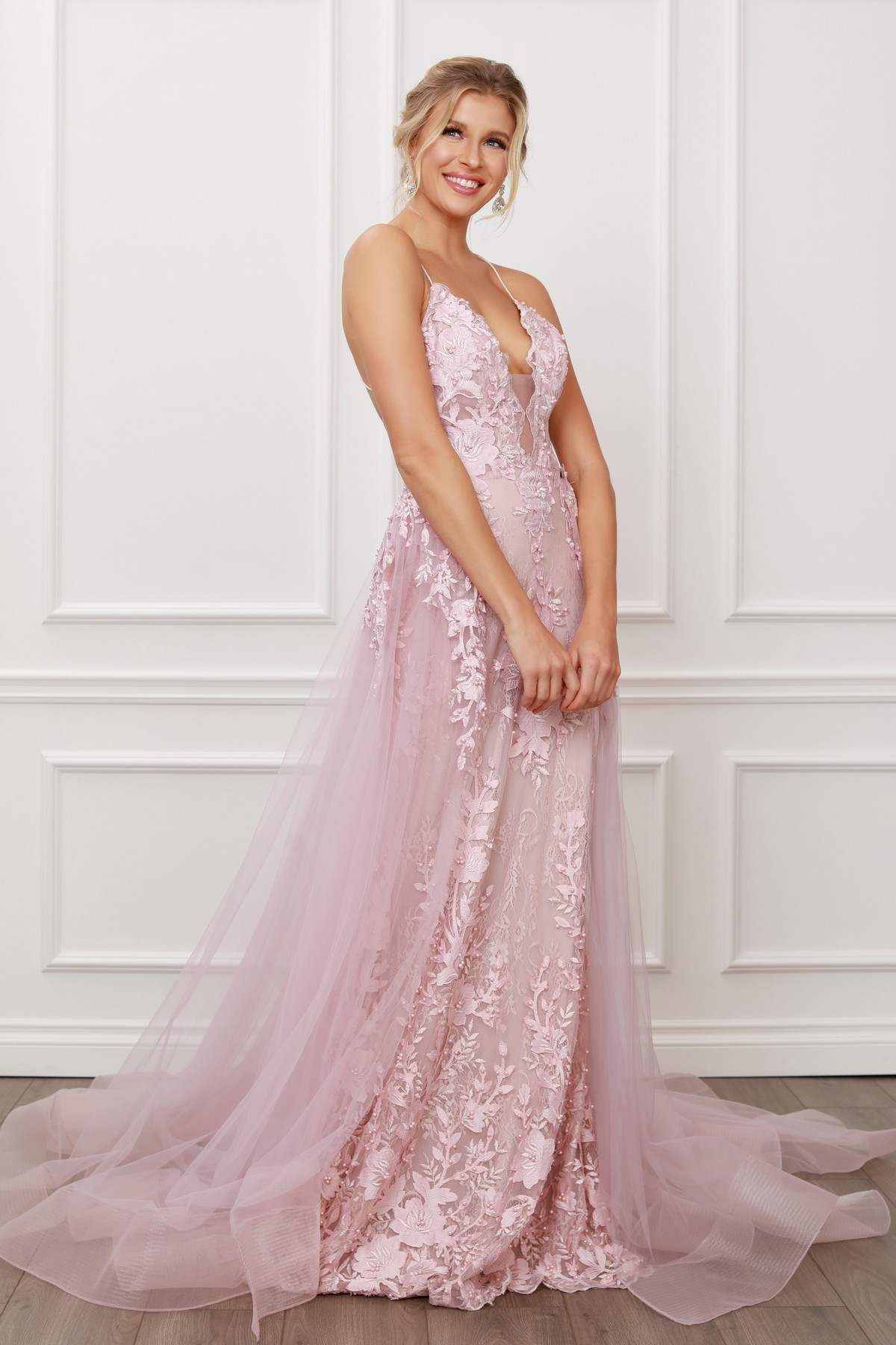 Nox Anabel F485 Lace and Beads Mermaid Gown Chiffon Overskirt by DiscountDressShop
