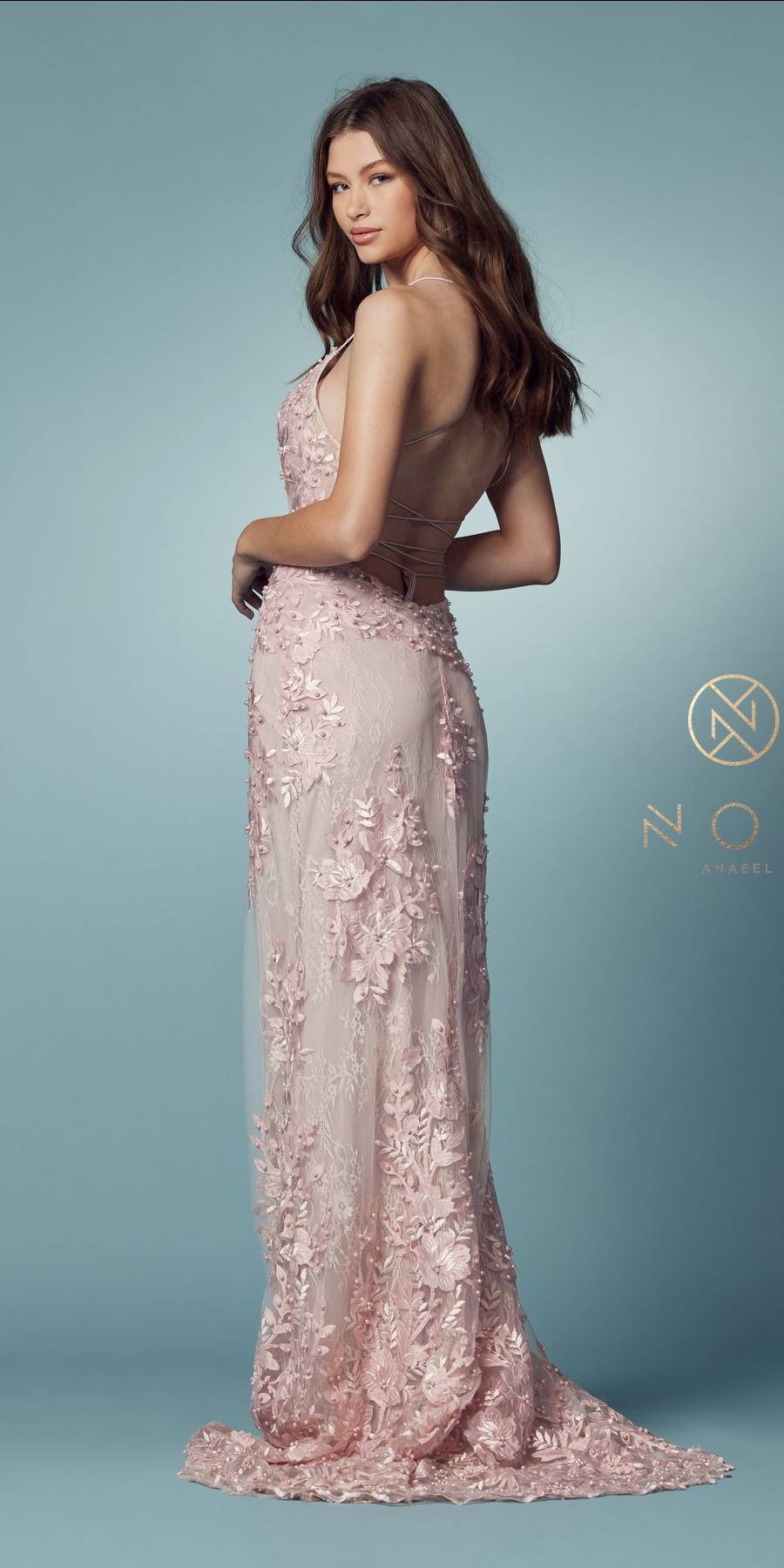 Nox Anabel F485 Lace and Beads Mermaid Gown Chiffon Overskirt by DiscountDressShop