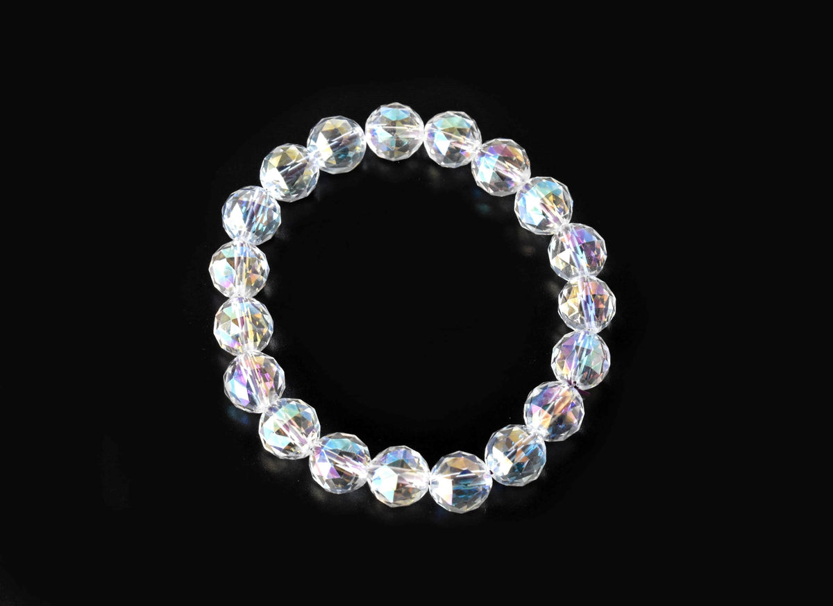 Faceted Aura Quartz Rainbow Moonstone Bracelet (Compassion and Patience) DestGlow