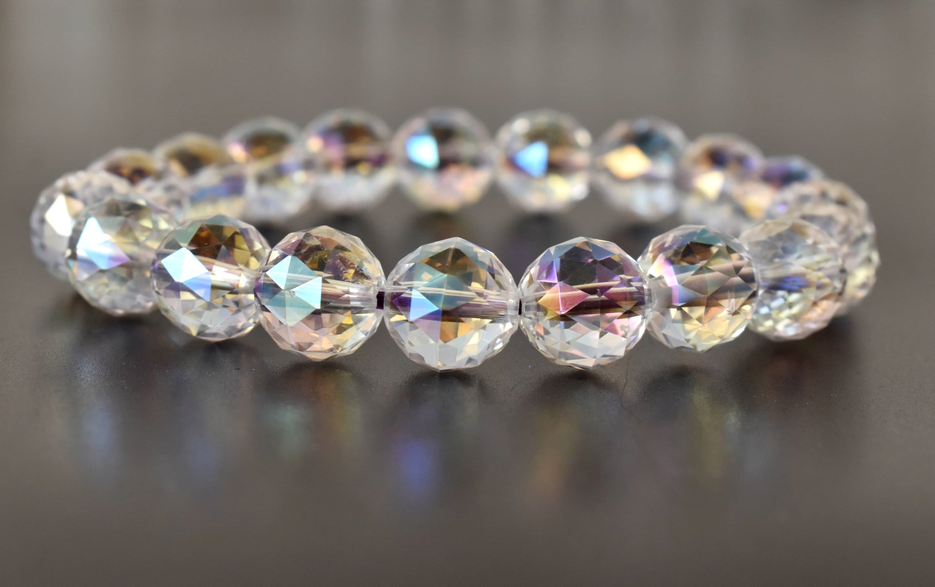 Faceted Aura Quartz Rainbow Moonstone Bracelet (Compassion and Patience) DestGlow