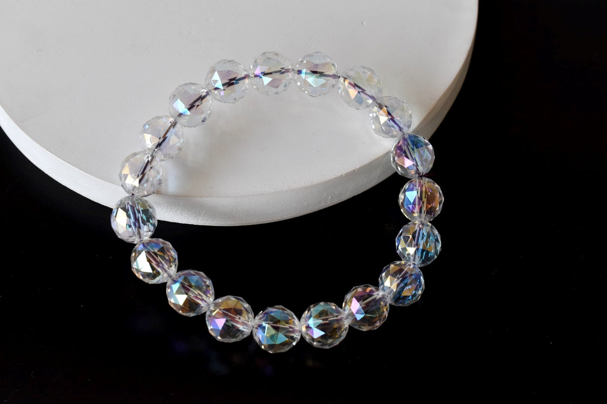 Faceted Aura Quartz Rainbow Moonstone Bracelet (Compassion and Patience) DestGlow