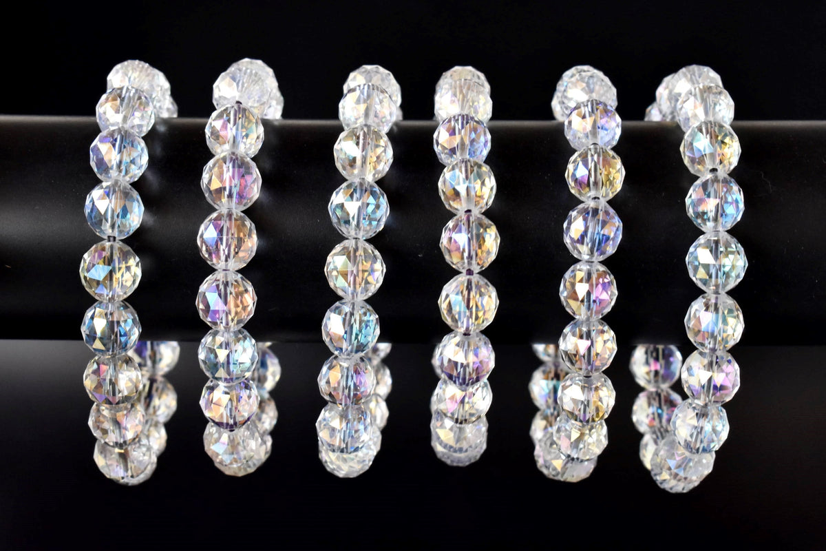 Faceted Aura Quartz Rainbow Moonstone Bracelet (Compassion and Patience) DestGlow