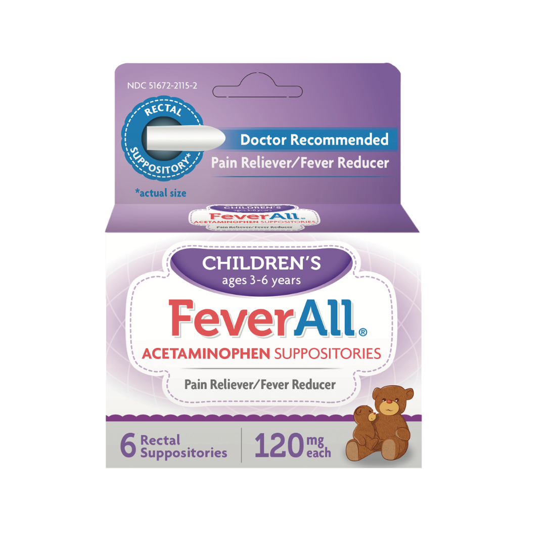 FeverAll Children’s Acetaminophen Suppositories 120 mg (6 ct) for Ages 3–6 Years by Farmacias Savia