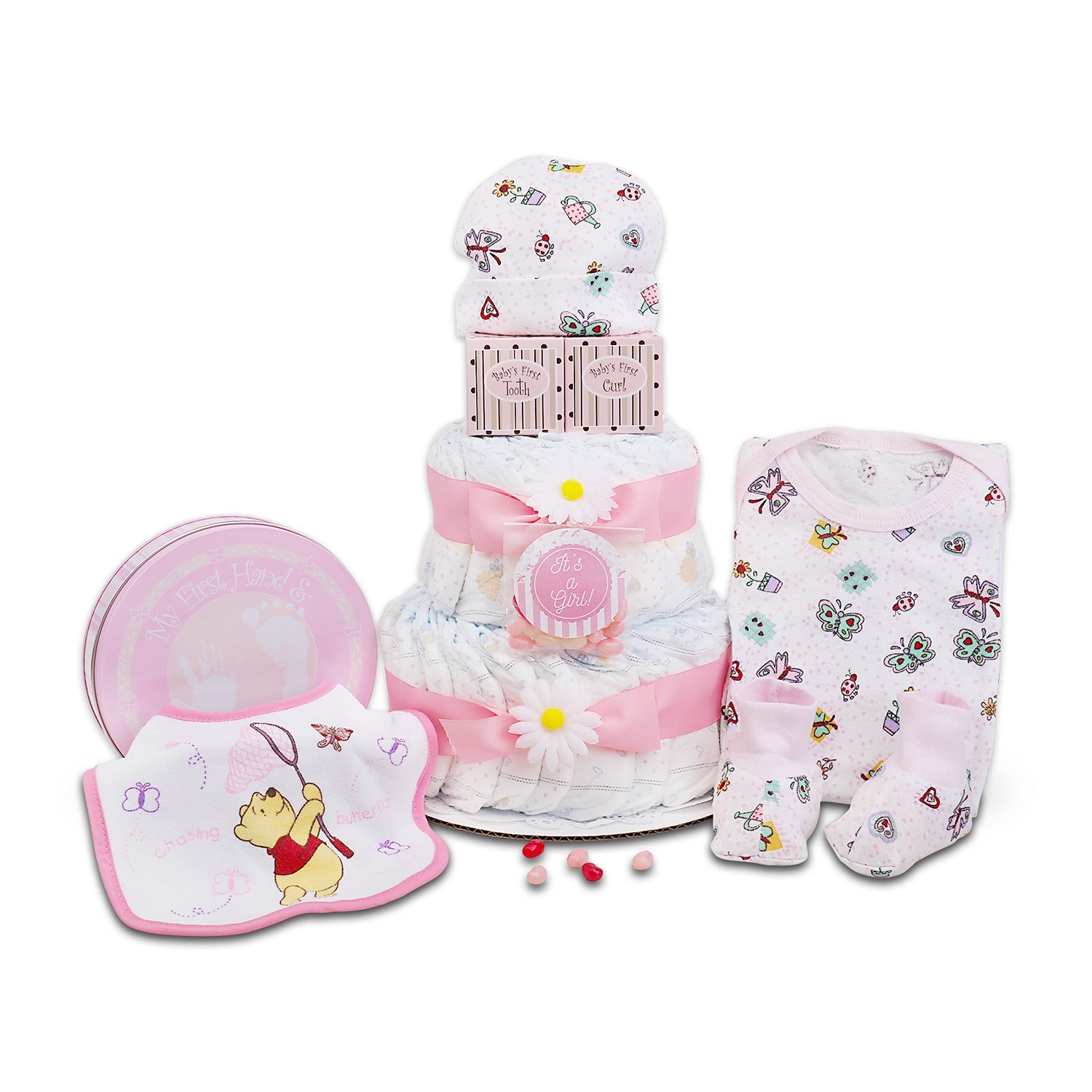 Sweet Baby Girl Diaper Cake Gift Basket