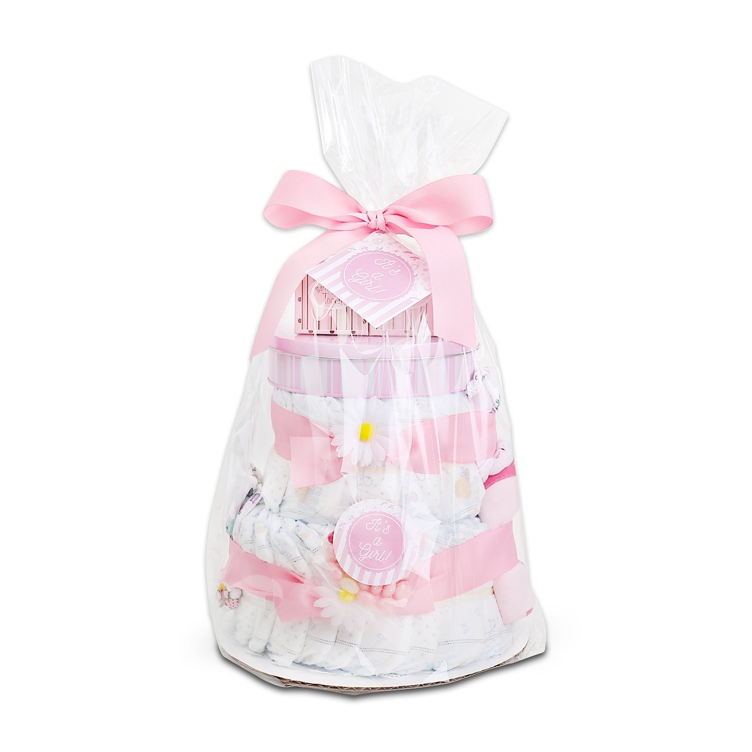 Sweet Baby Girl Diaper Cake Gift Basket